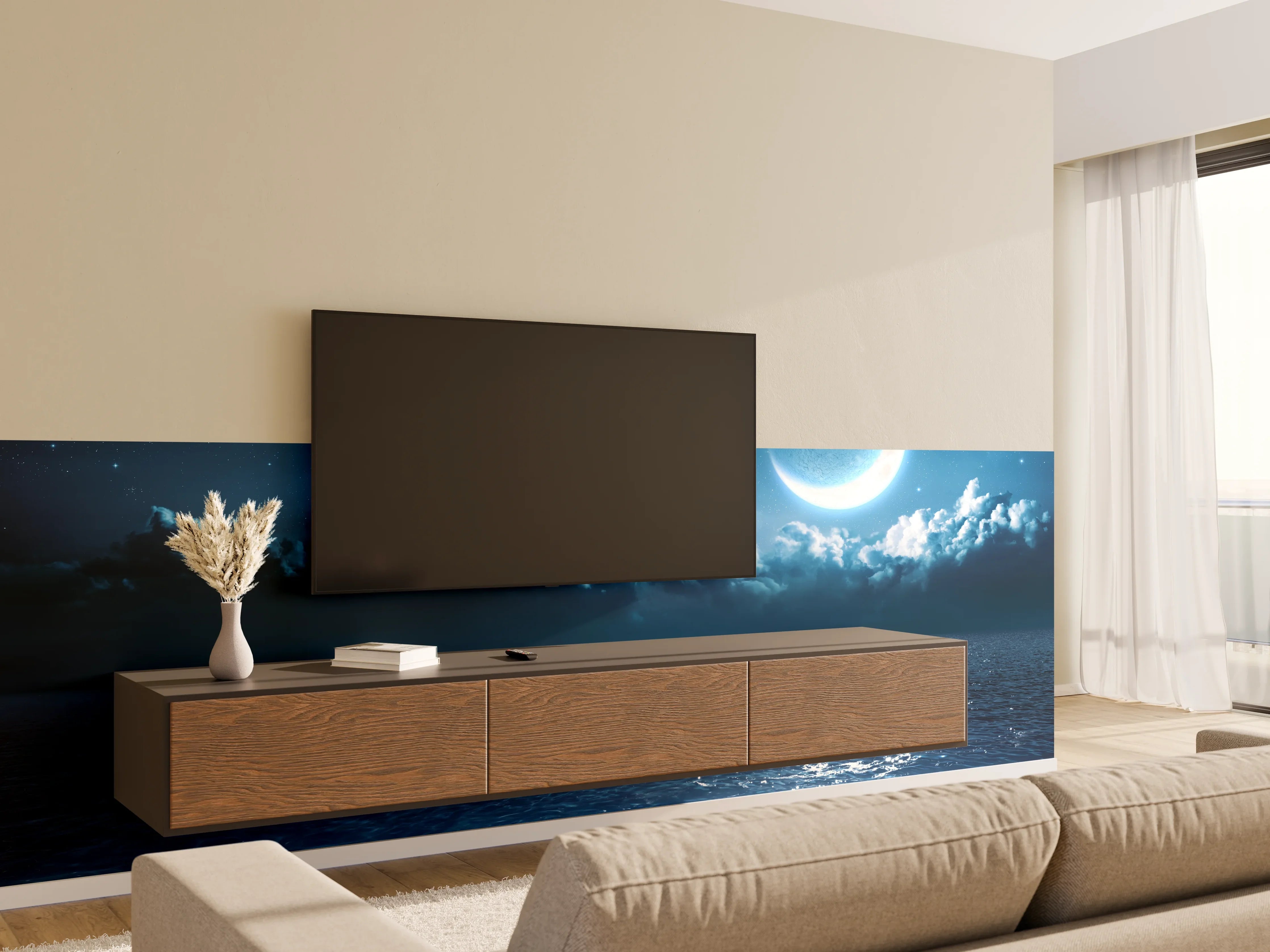 Wandverkleidung Wohnzimmer - Romantischer Mond - magische Nacht