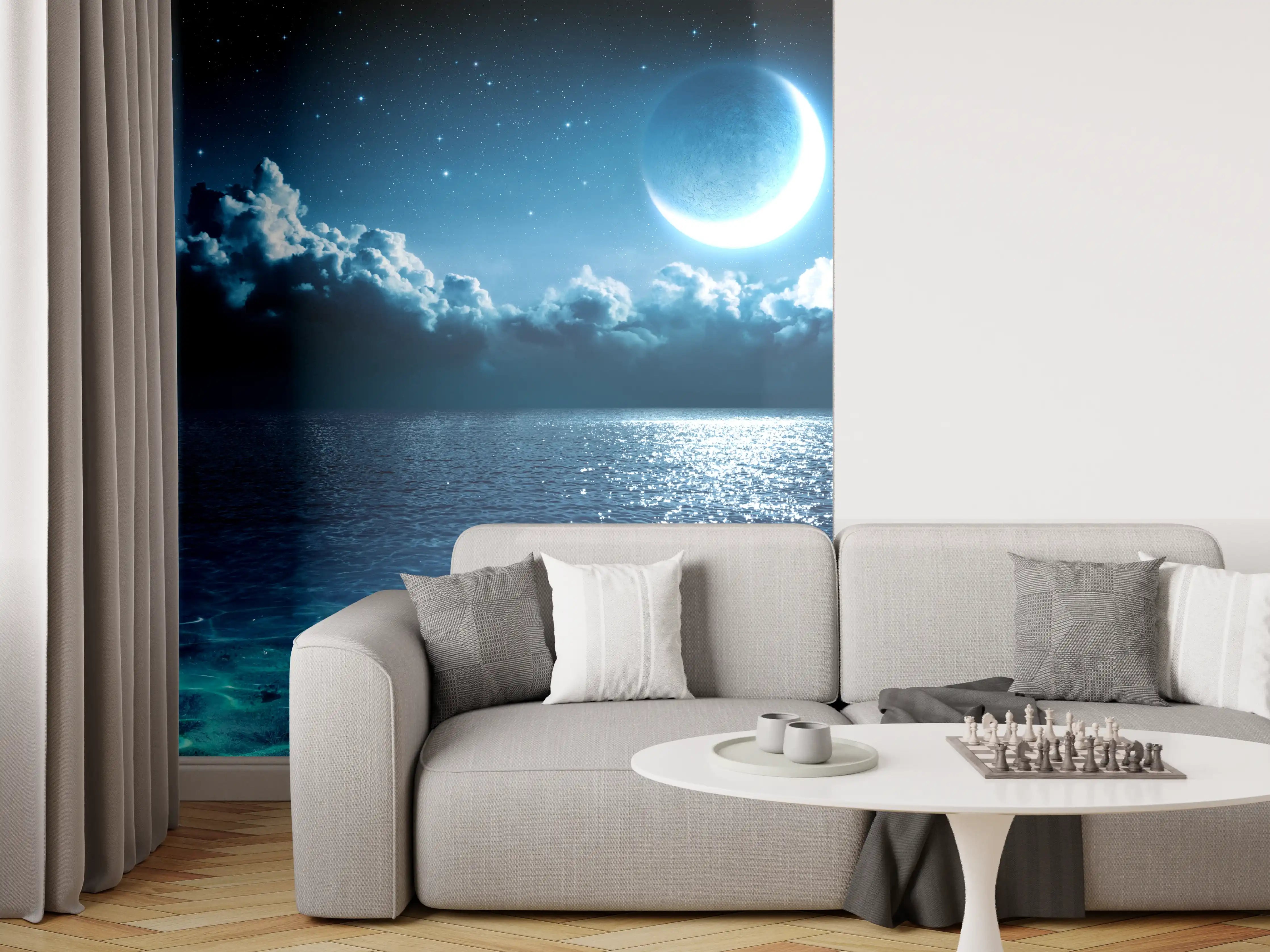 Wandverkleidung Wohnzimmer - Romantischer Mond - magische Nacht