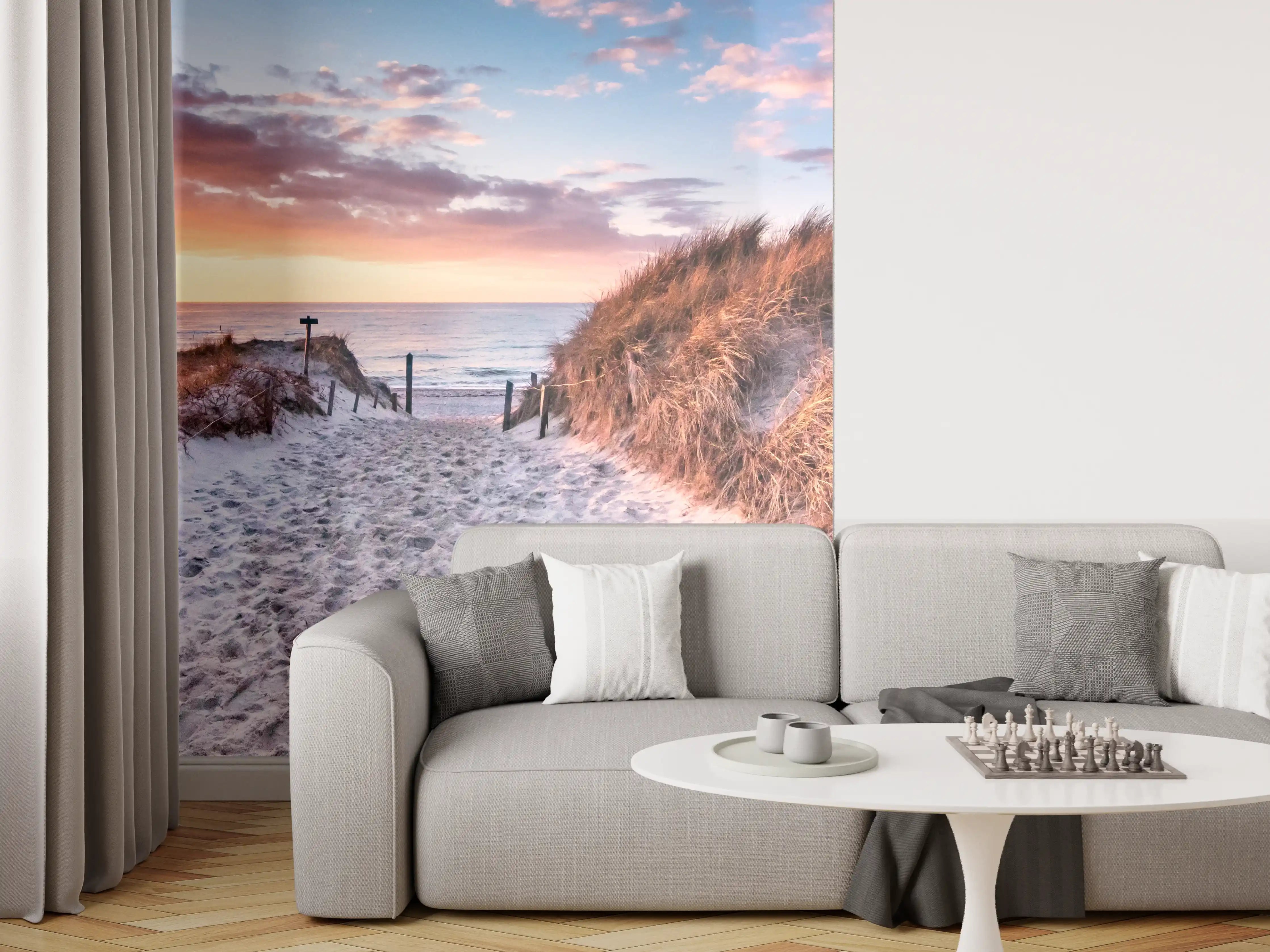 Wandverkleidung Wohnzimmer - Romantischer Sandweg zum Strand
