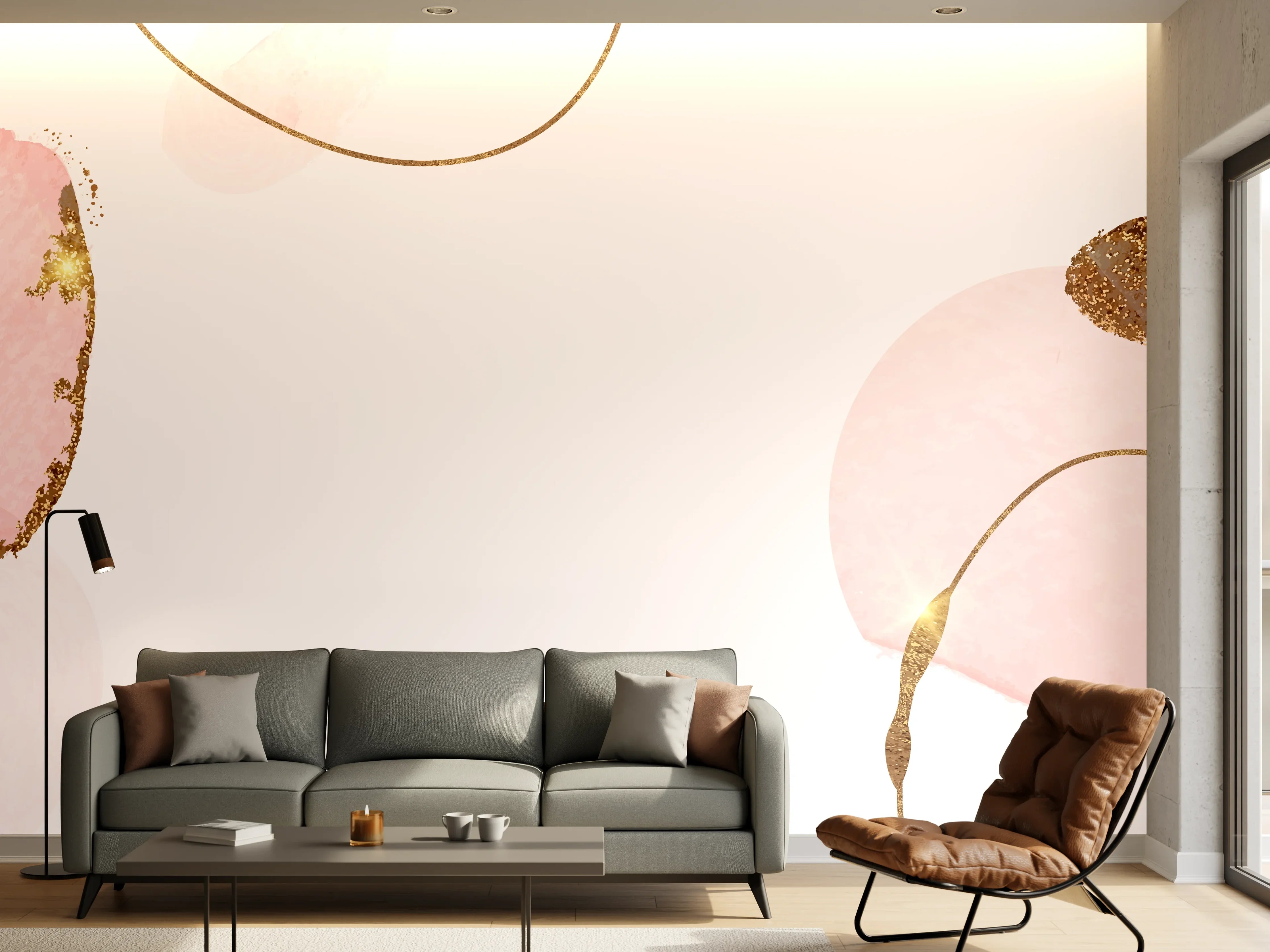 Wandverkleidung Wohnzimmer - Rosa Gold Akzent Aquarell