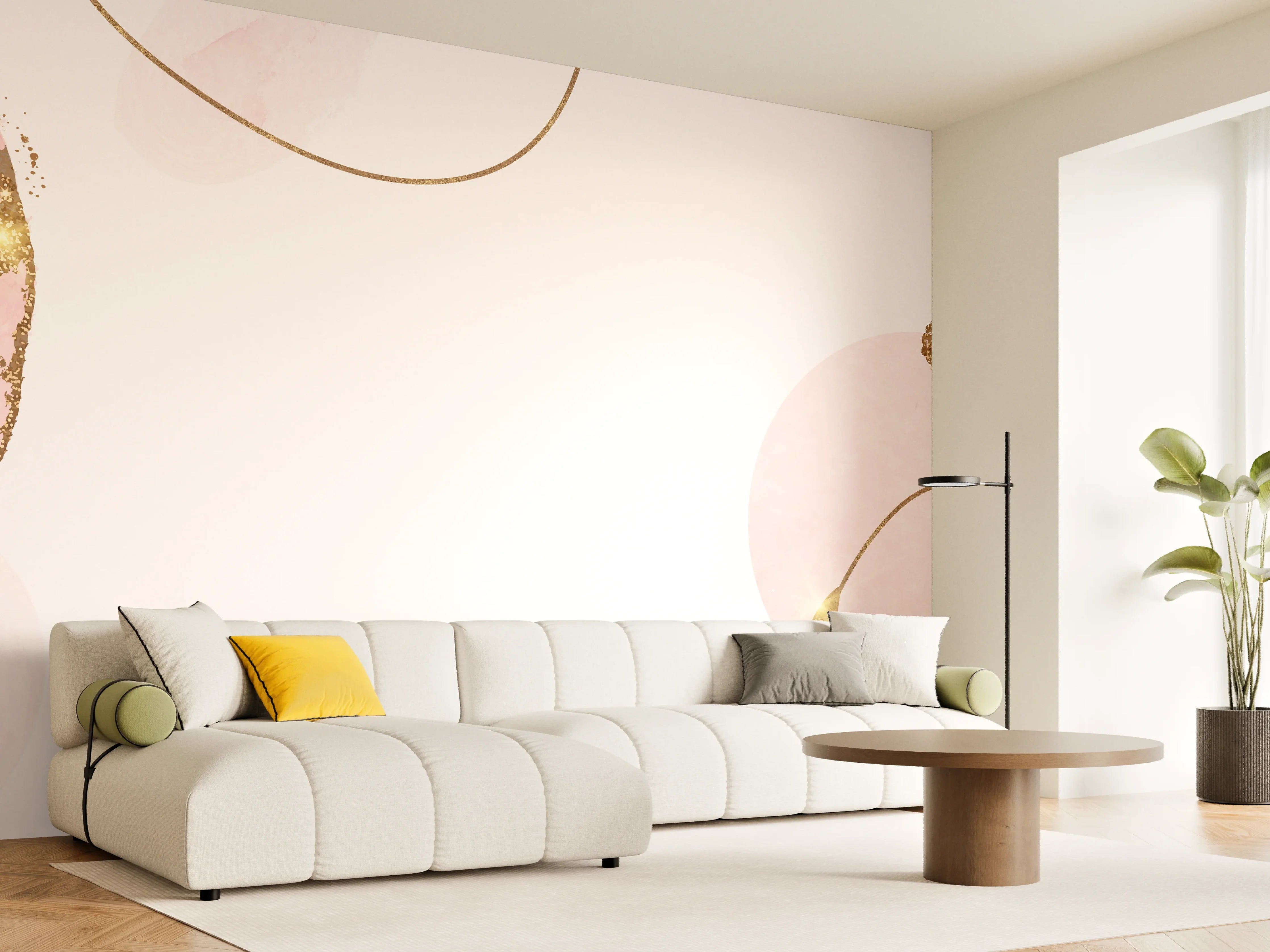 Wandverkleidung Wohnzimmer - Rosa Gold Akzent Aquarell
