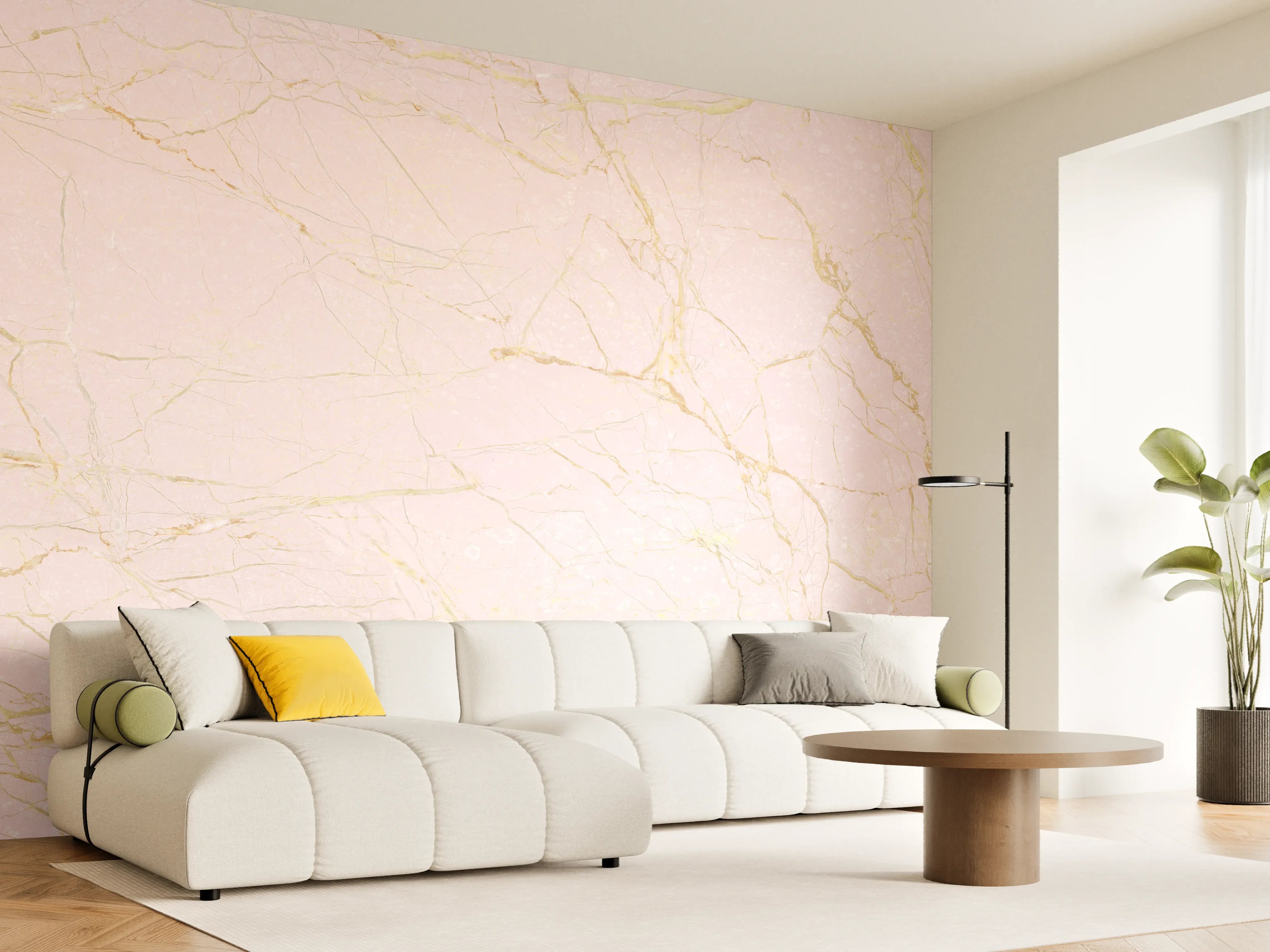 Wandverkleidung Wohnzimmer - Rosa-Gold Marmor
