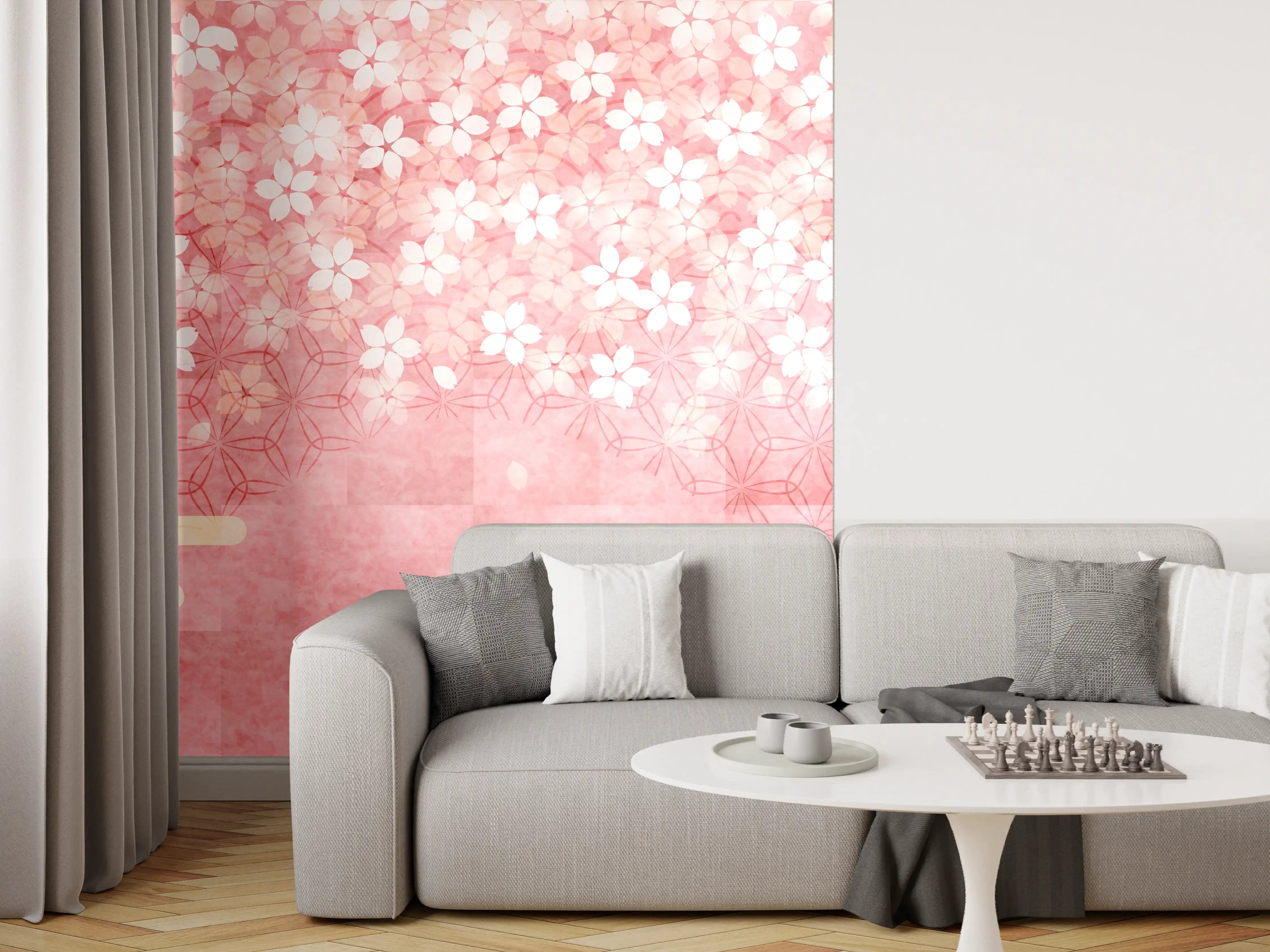 Wandverkleidung Wohnzimmer - Rosa Kirschblüten Muster