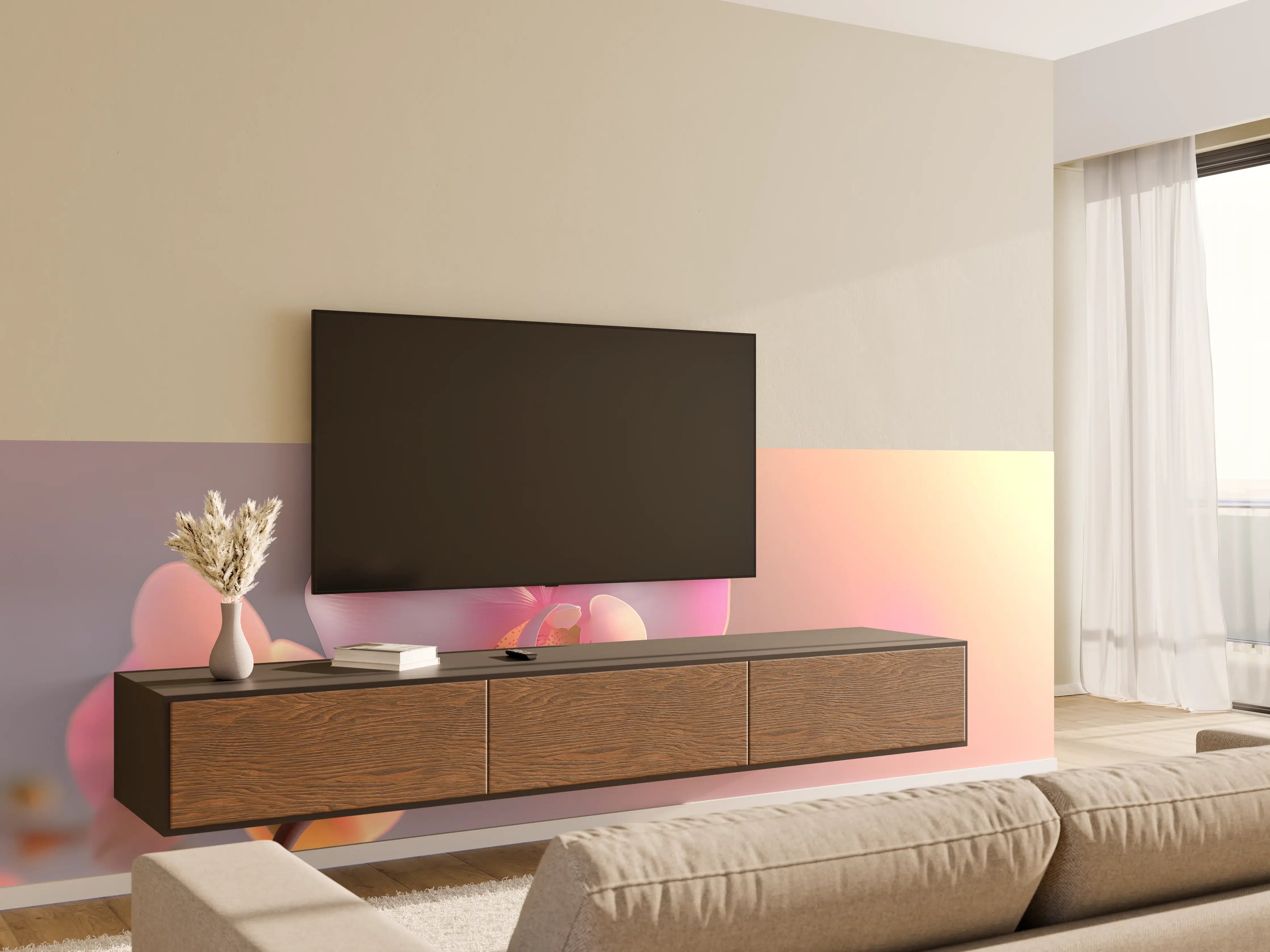 Wandverkleidung Wohnzimmer - Rosa Orchidee Pastellhintergrund