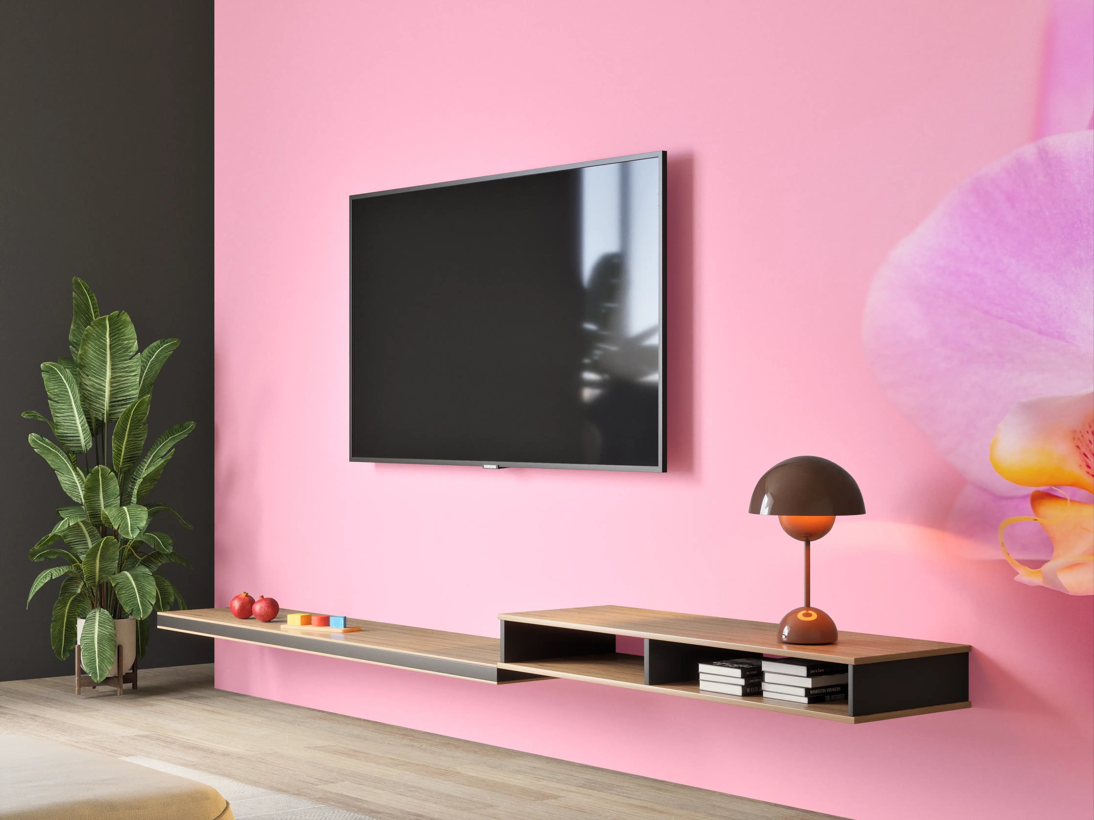 Wandverkleidung Wohnzimmer - Rosa Orchideen auf Pink