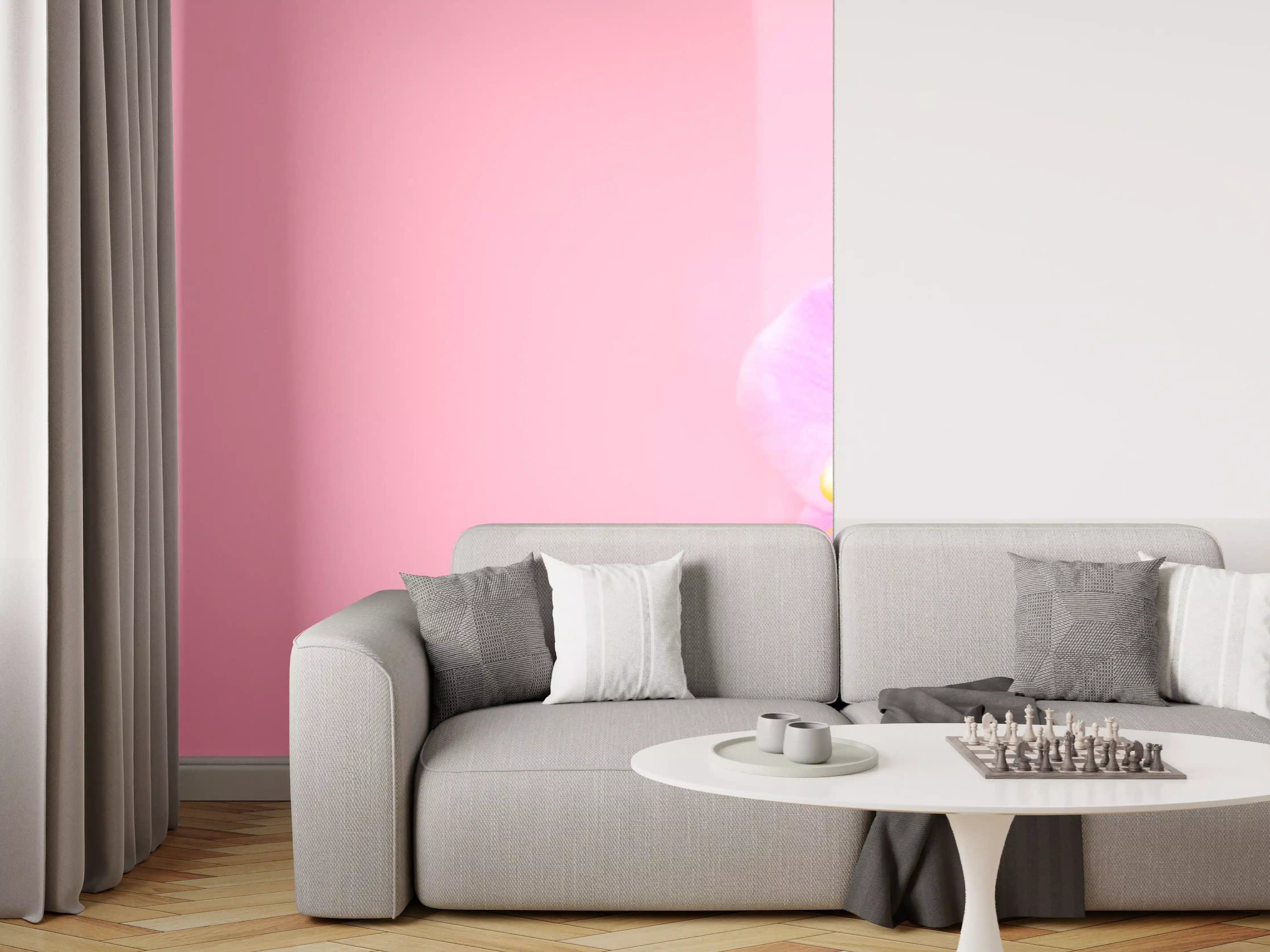 Wandverkleidung Wohnzimmer - Rosa Orchideen auf Pink