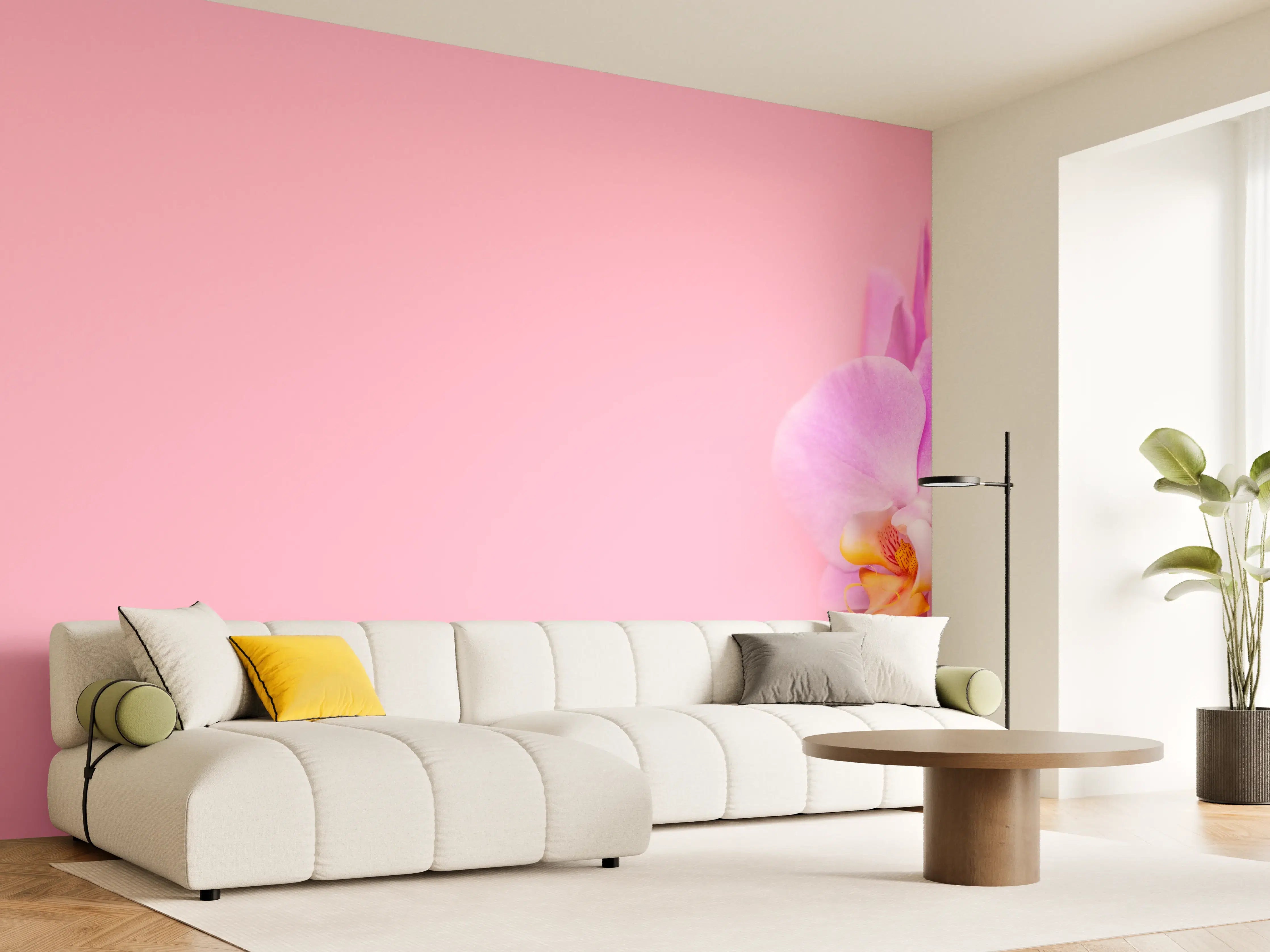 Wandverkleidung Wohnzimmer - Rosa Orchideen auf Pink