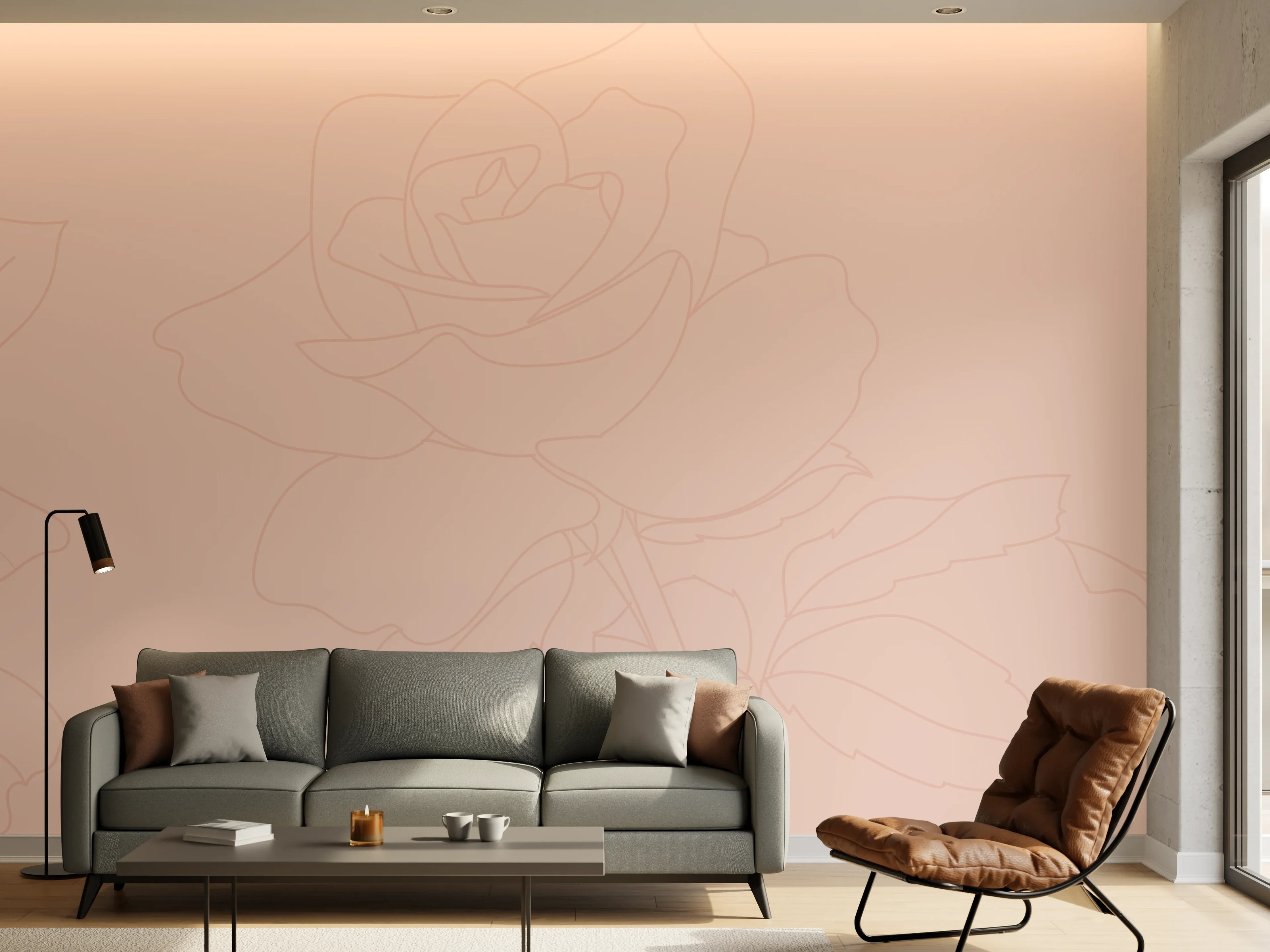 Wandverkleidung Wohnzimmer - Rosa Rosen