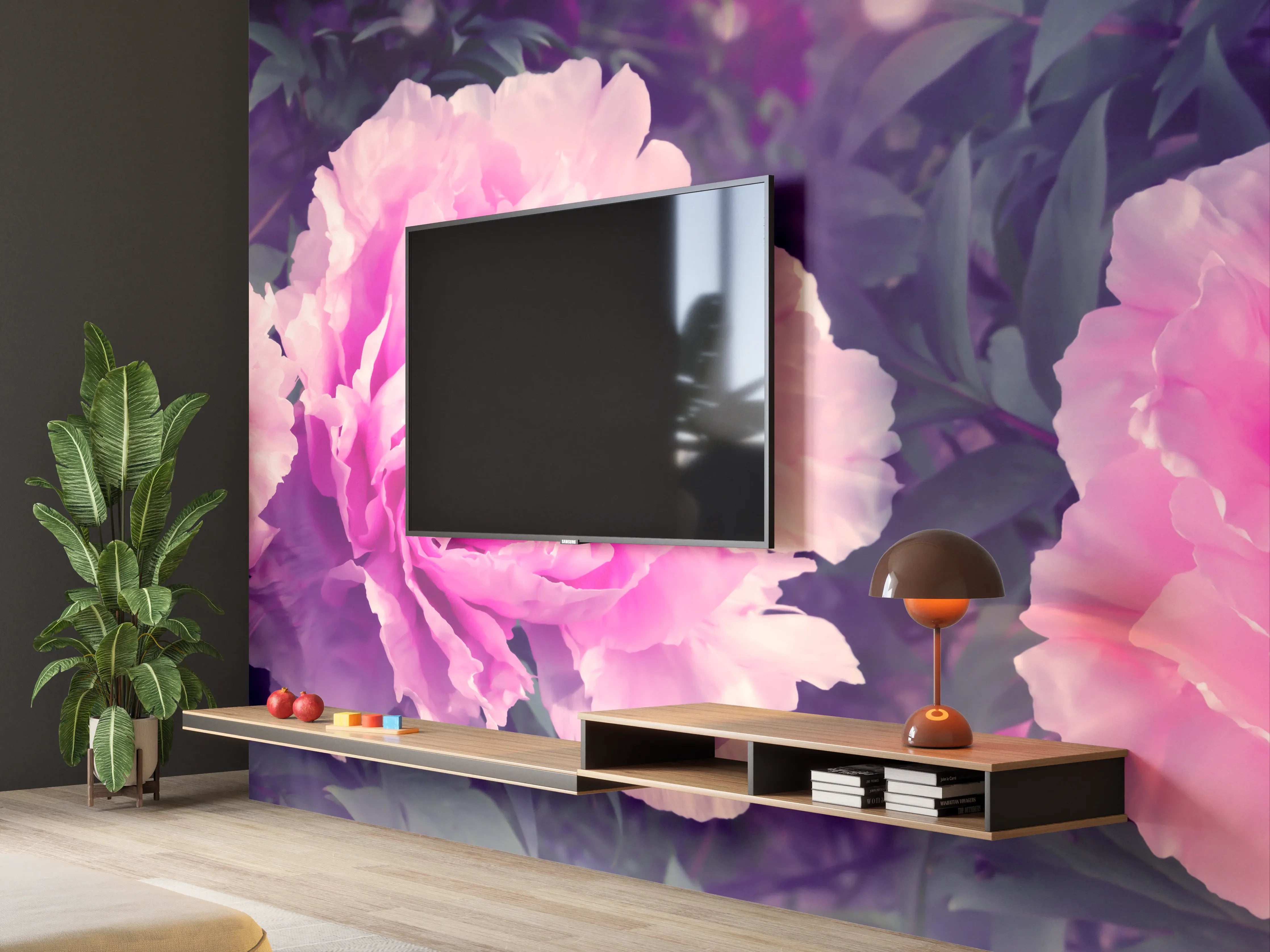 Wandverkleidung Wohnzimmer - Rosa-Weiße Pfingstrosen