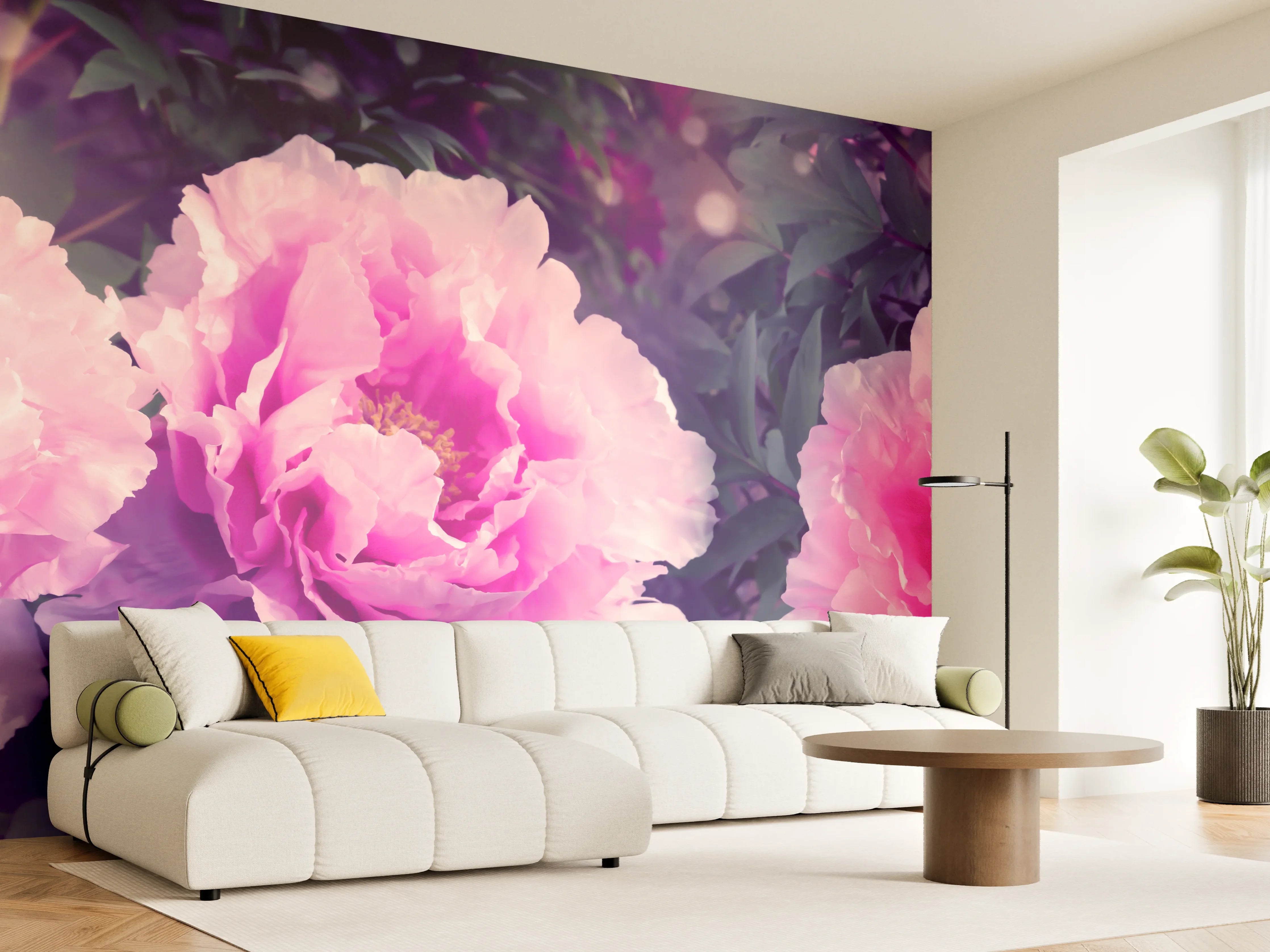 Wandverkleidung Wohnzimmer - Rosa-Weiße Pfingstrosen