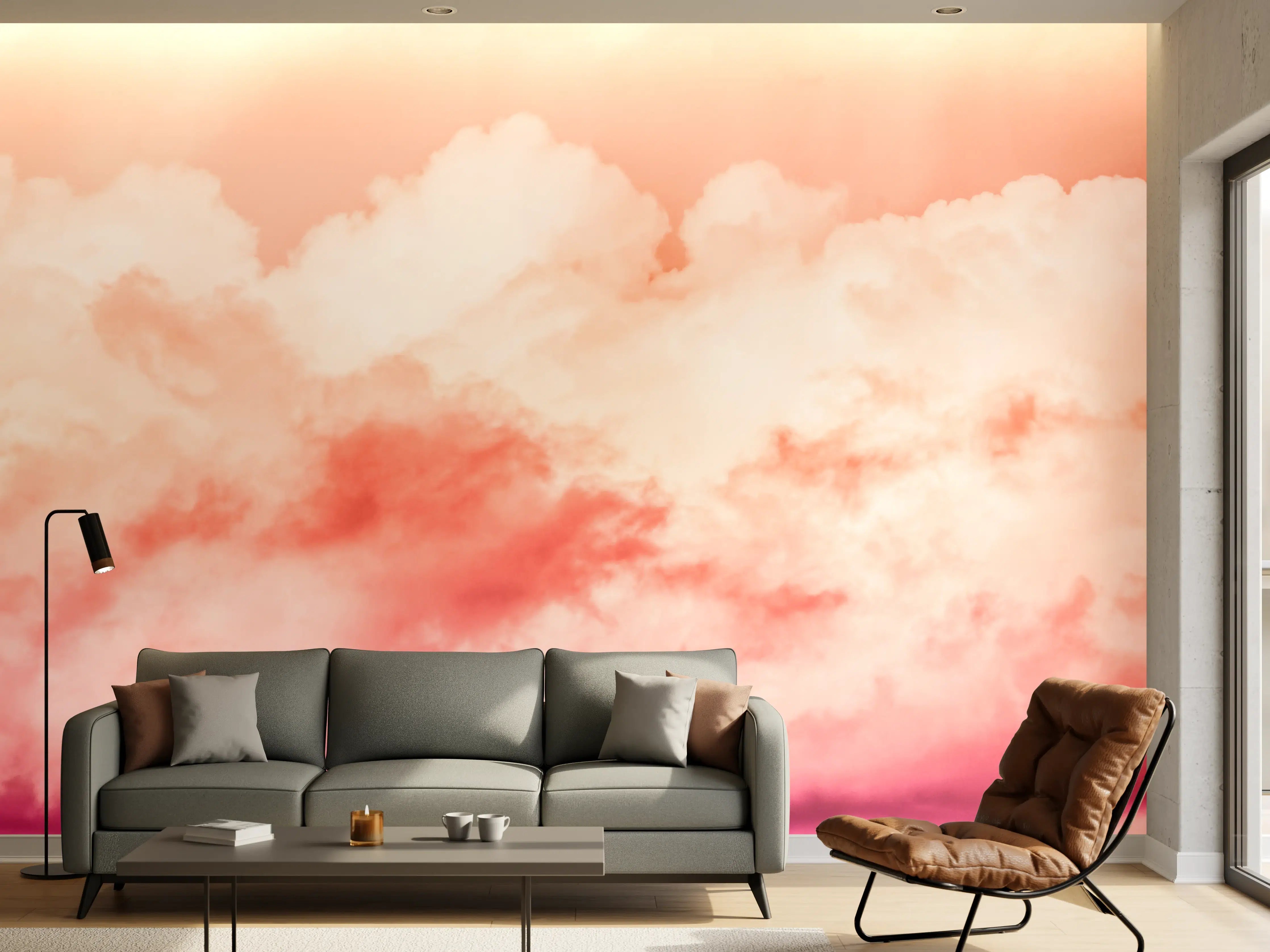 Wandverkleidung Wohnzimmer - Rosa Wolkenhimmel