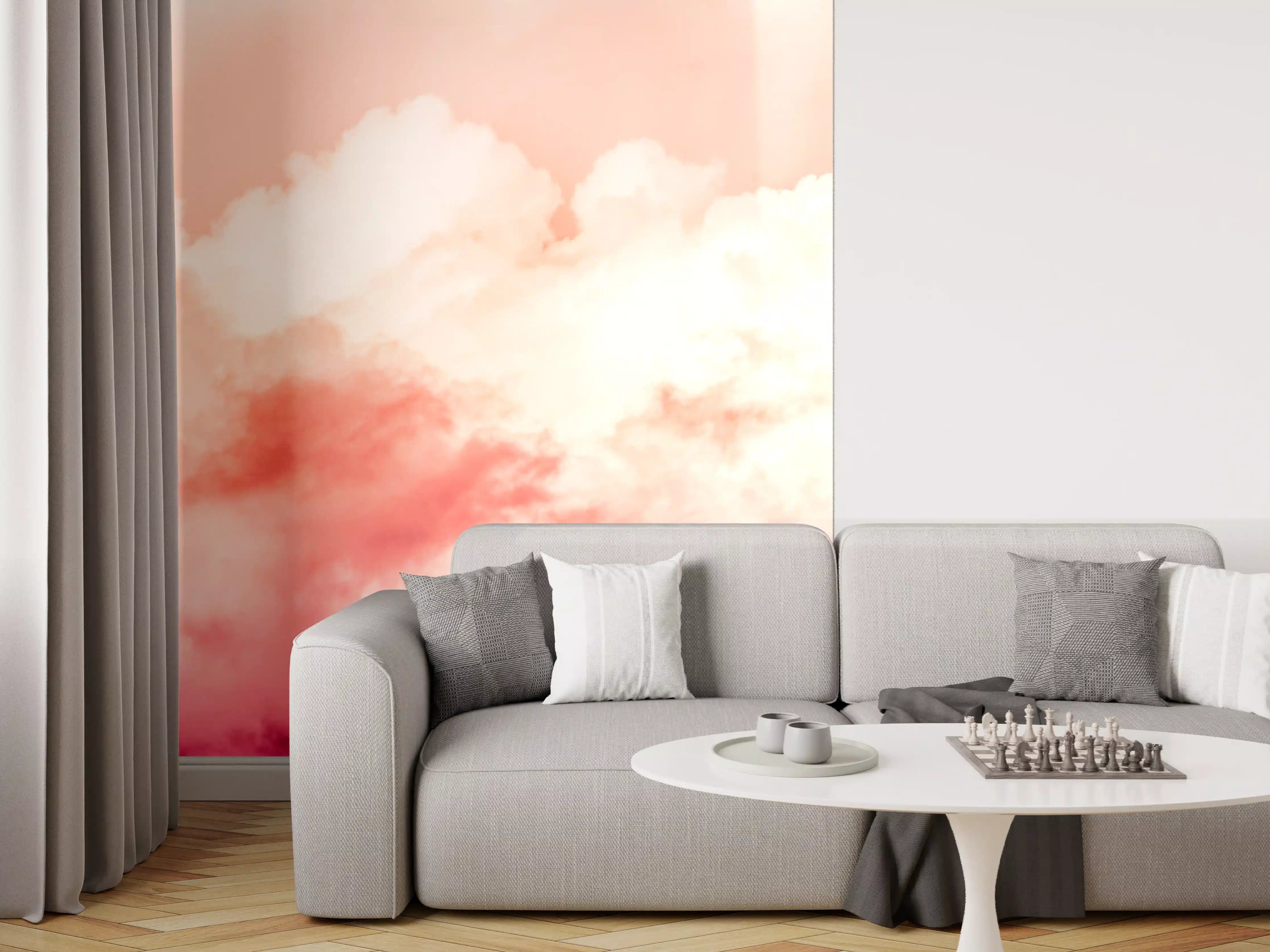 Wandverkleidung Wohnzimmer - Rosa Wolkenhimmel