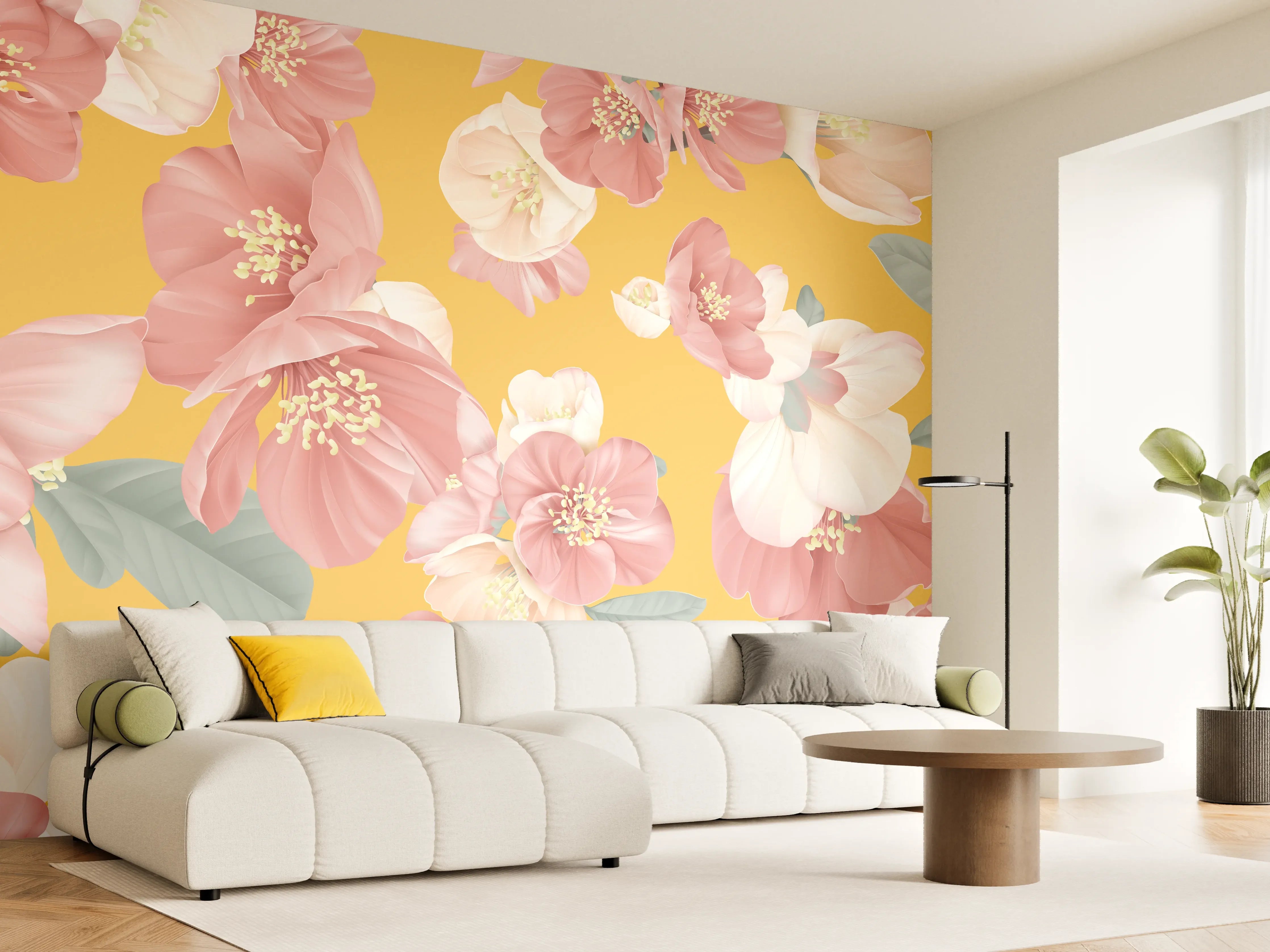 Wandverkleidung Wohnzimmer - Rosa-weiße Blüten