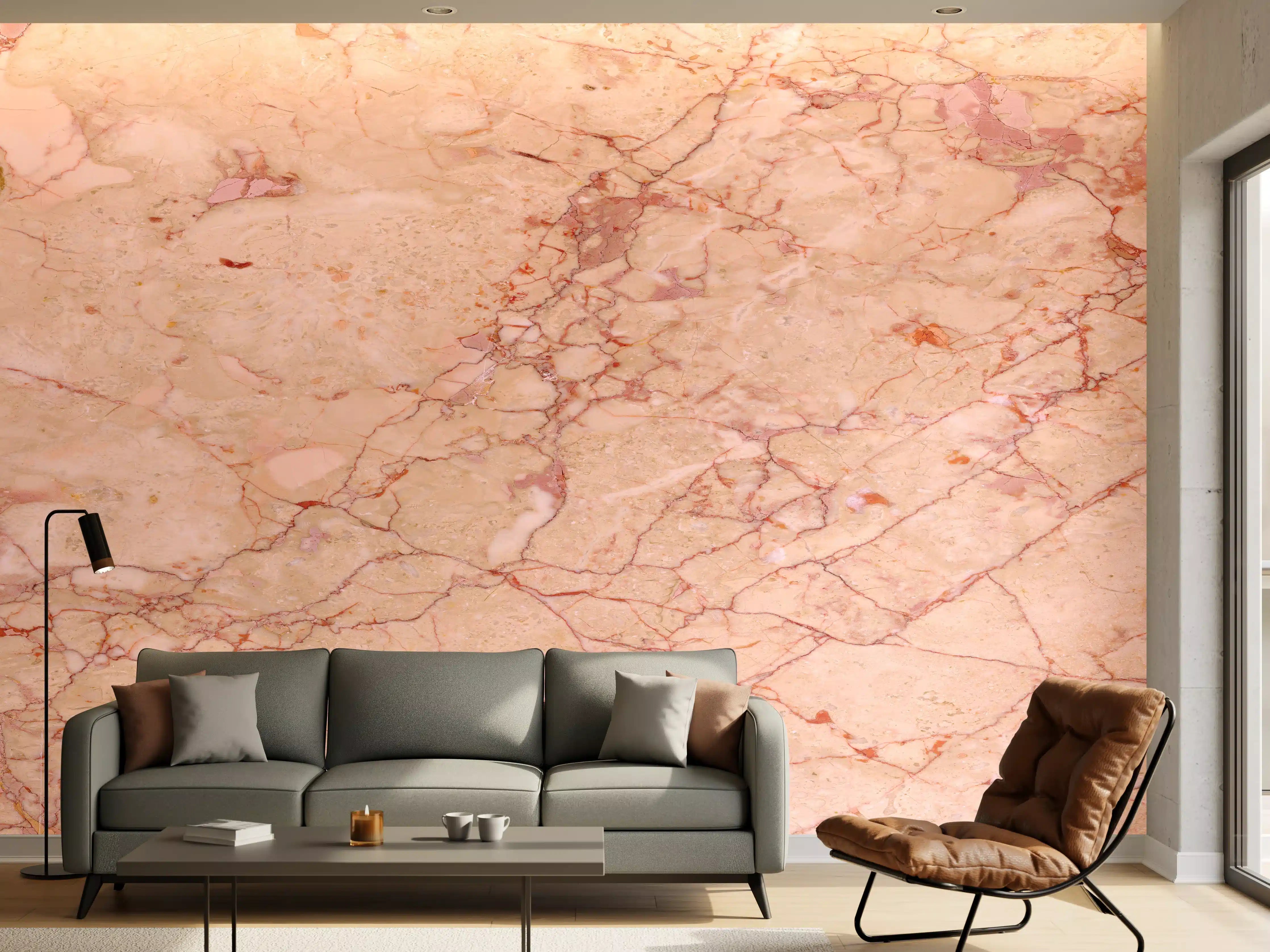 Wandverkleidung Wohnzimmer - Rosafarbener abstrakter Marmor