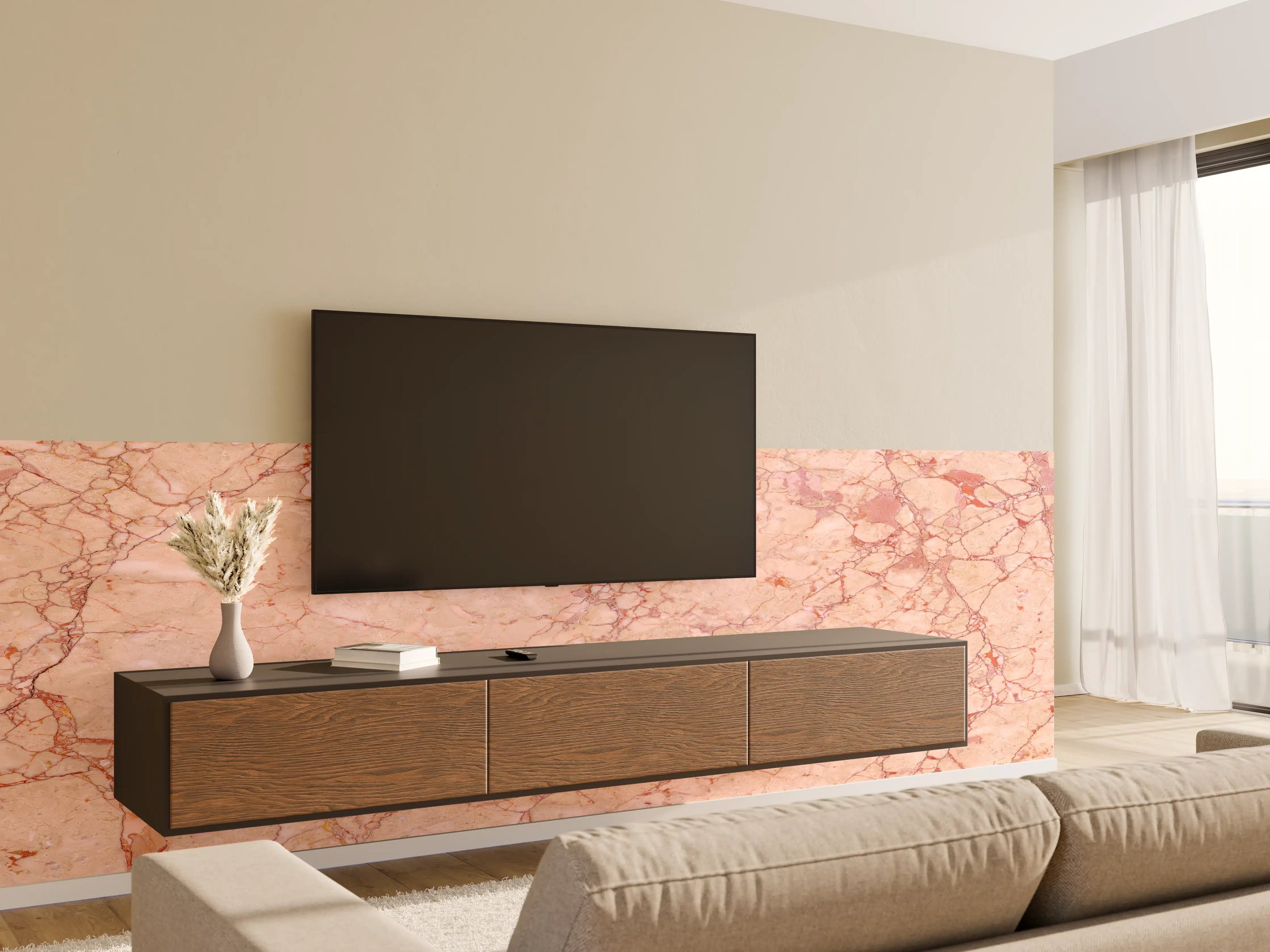 Wandverkleidung Wohnzimmer - Rosafarbener abstrakter Marmor