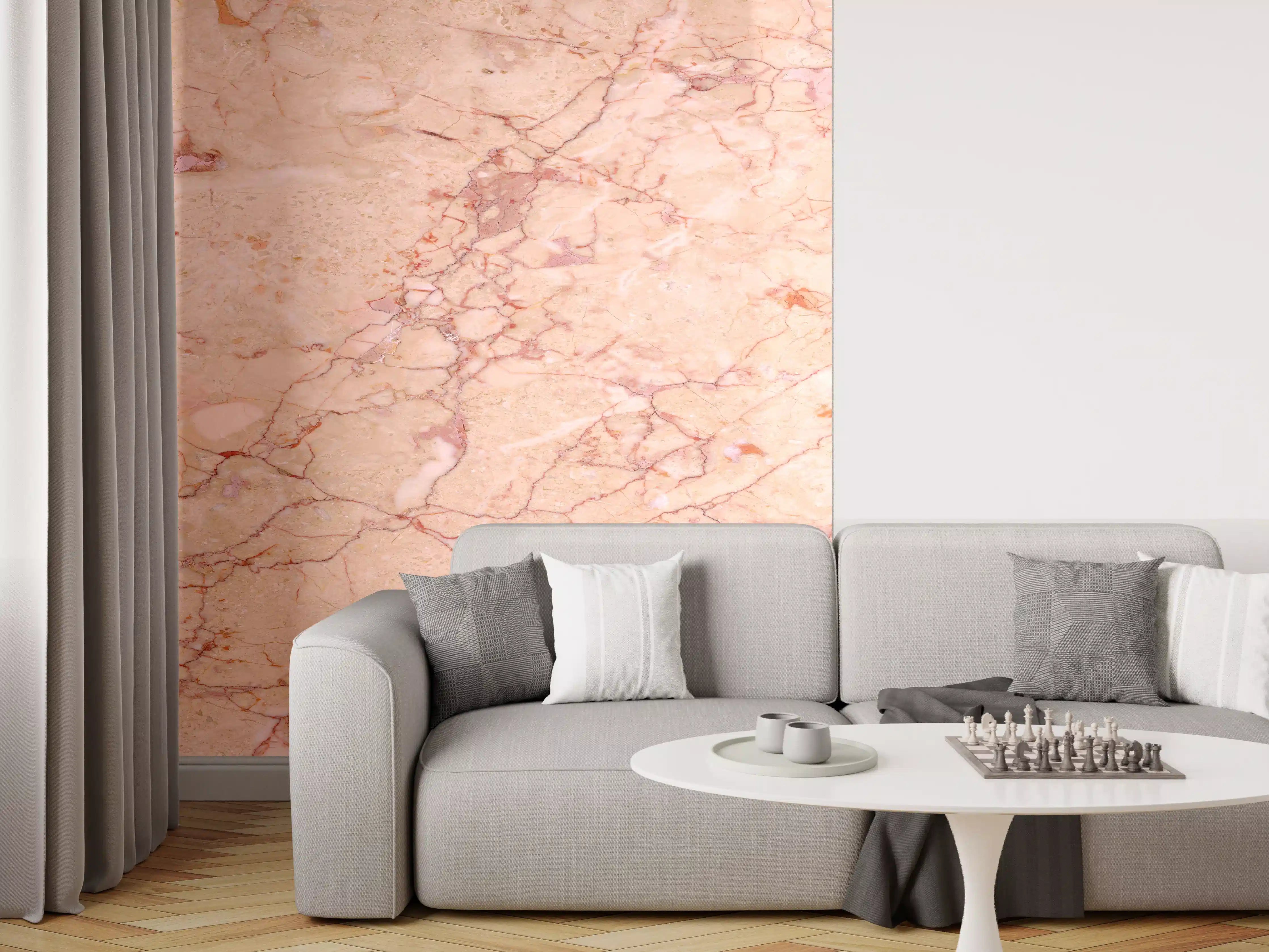 Wandverkleidung Wohnzimmer - Rosafarbener abstrakter Marmor