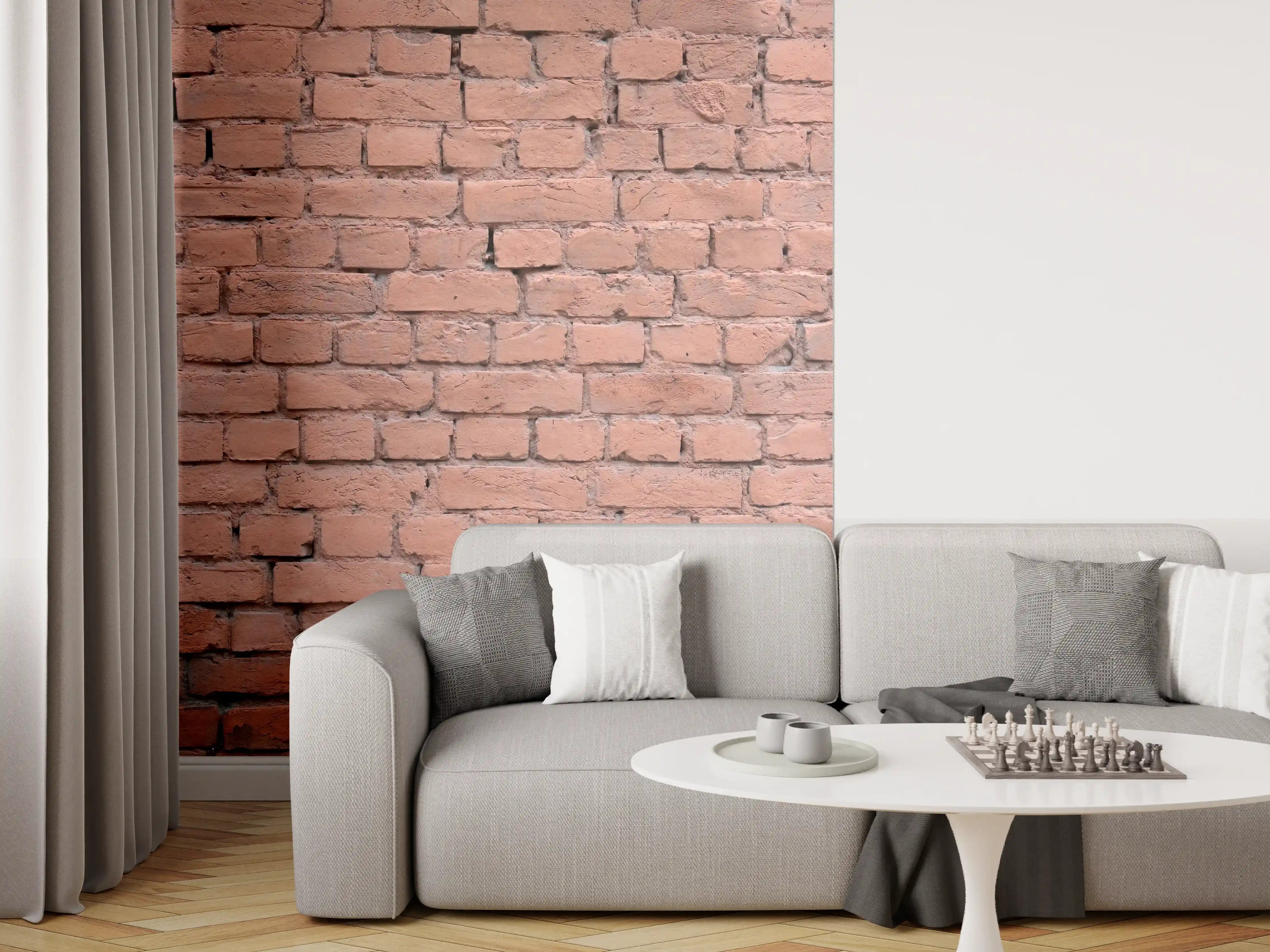 Wandverkleidung Wohnzimmer - Rosafarbige Ziegelwandoberfläche