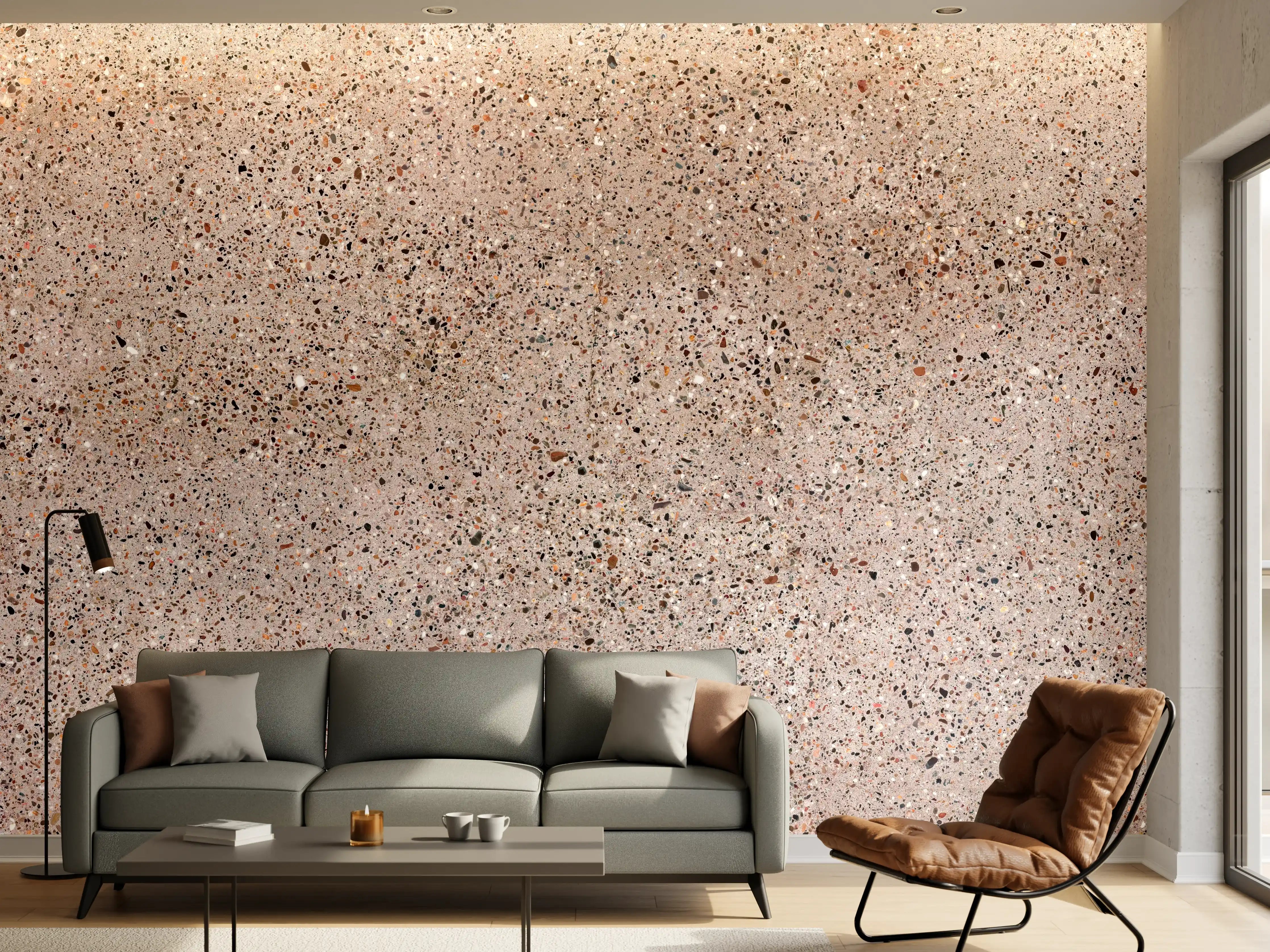 Wandverkleidung Wohnzimmer - Rosafarbige natürliche Mosaiksteine