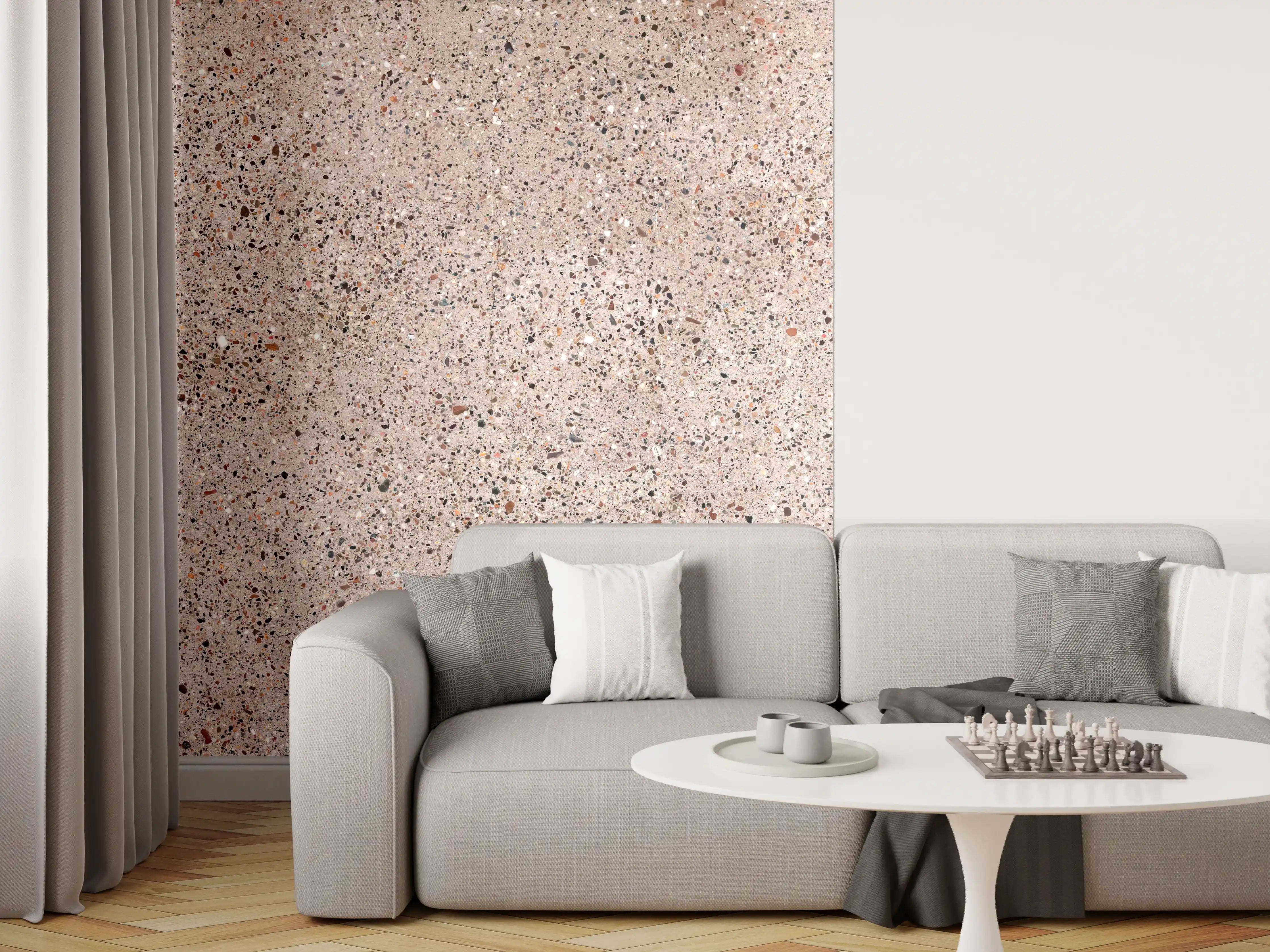 Wandverkleidung Wohnzimmer - Rosafarbige natürliche Mosaiksteine