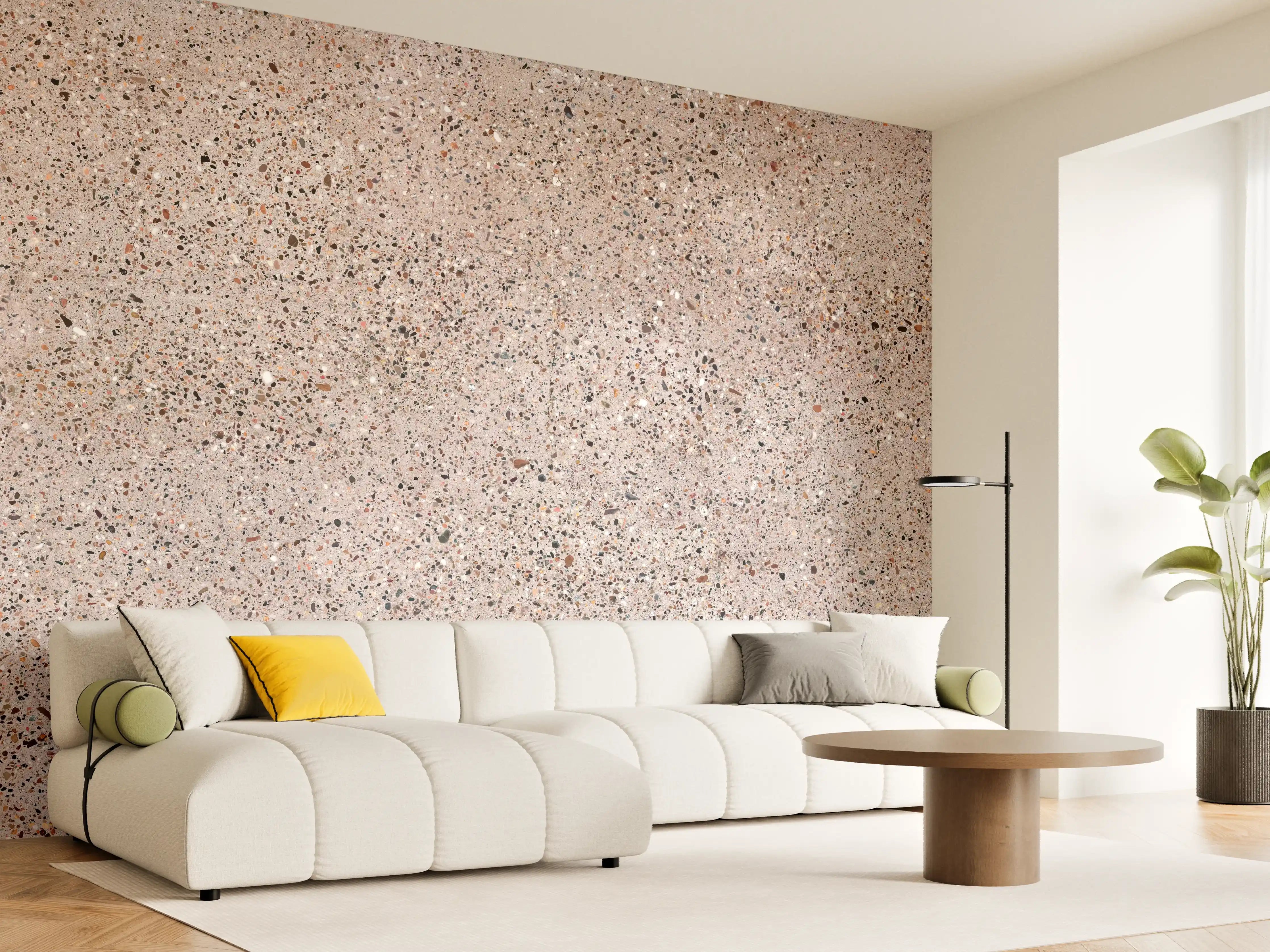 Wandverkleidung Wohnzimmer - Rosafarbige natürliche Mosaiksteine