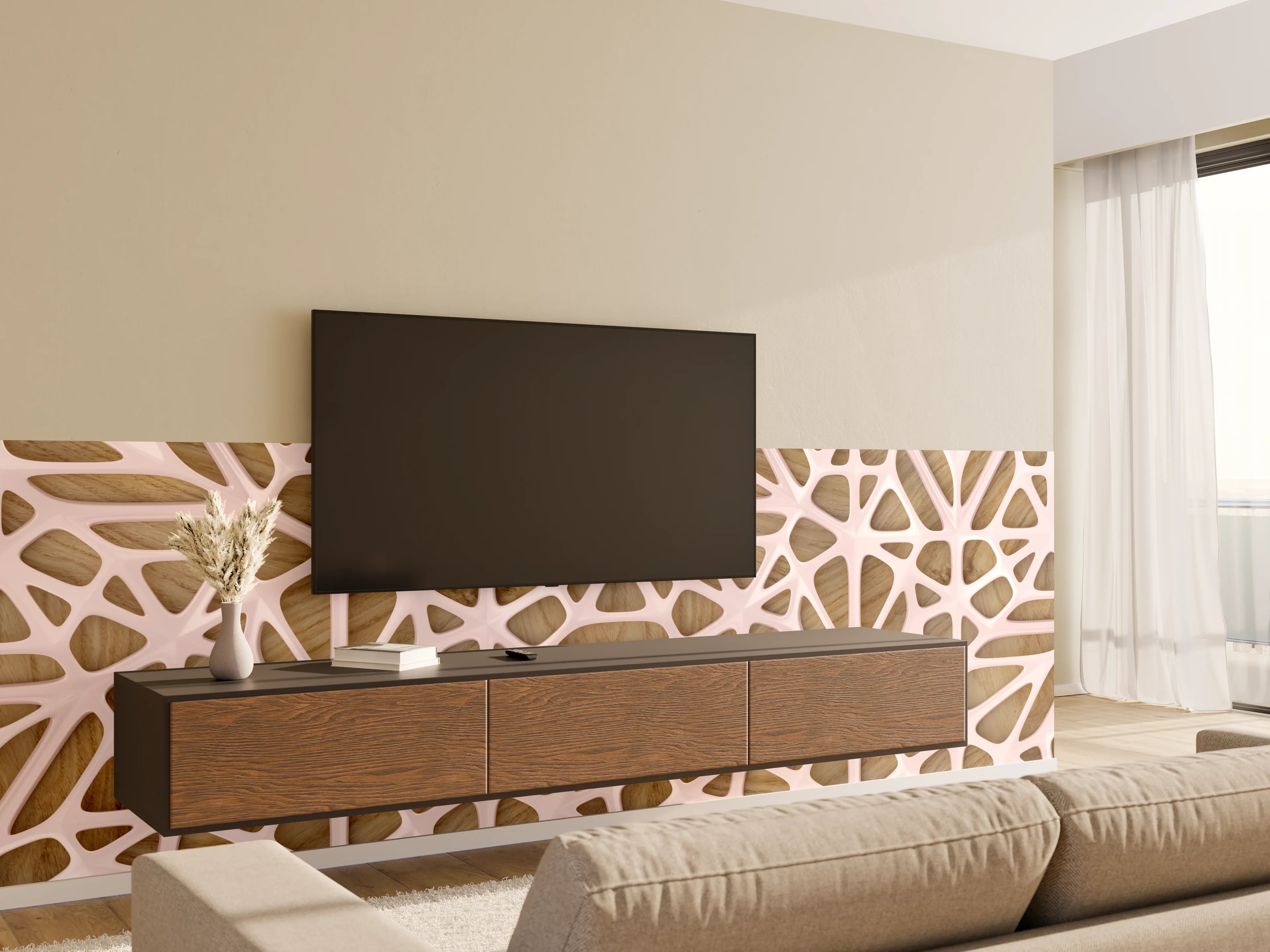 Wandverkleidung Wohnzimmer - Rosanes Gitter Muster