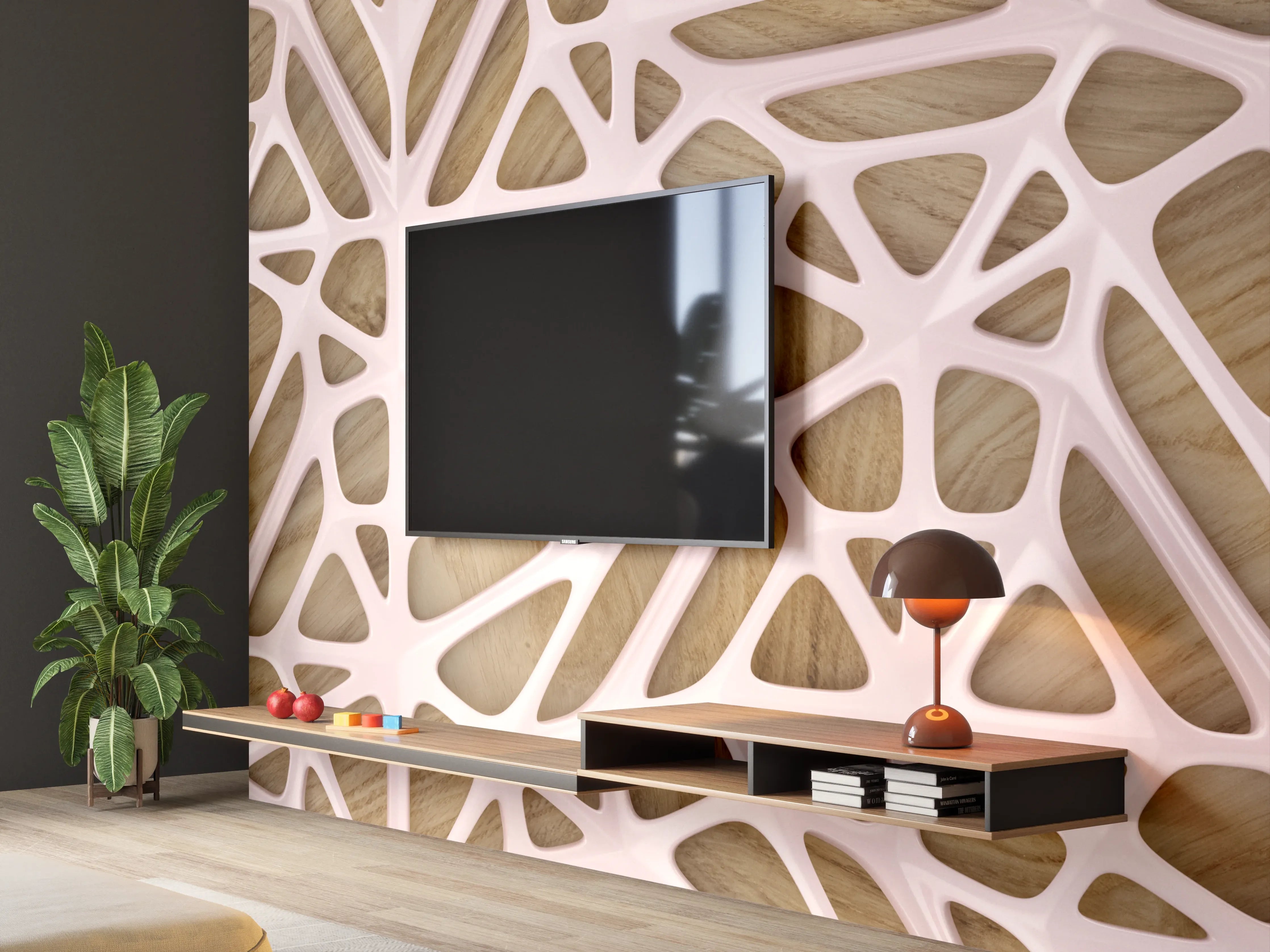 Wandverkleidung Wohnzimmer - Rosanes Gitter Muster