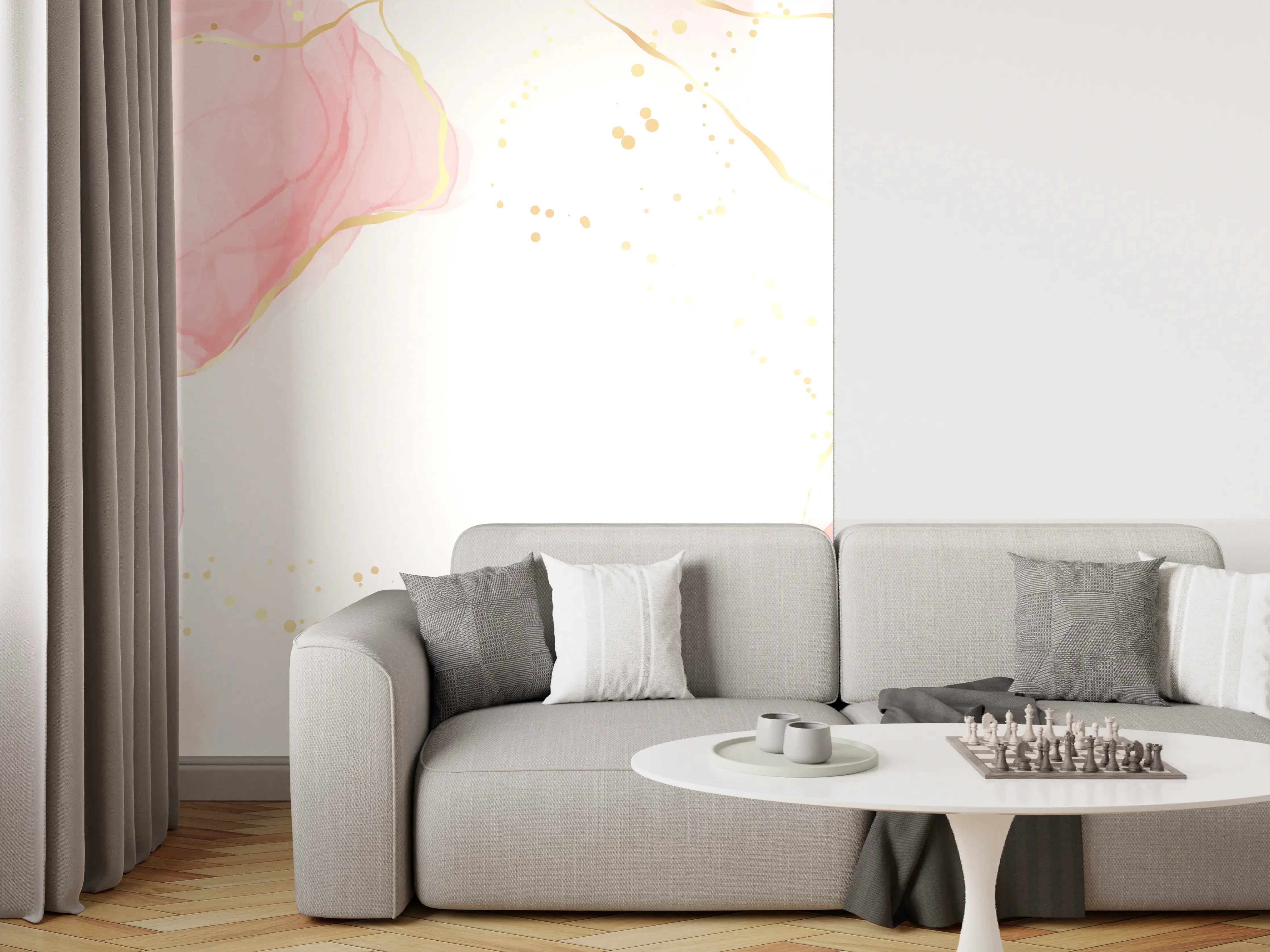 Wandverkleidung Wohnzimmer - Rosé-Goldene Abstrakte Kunst