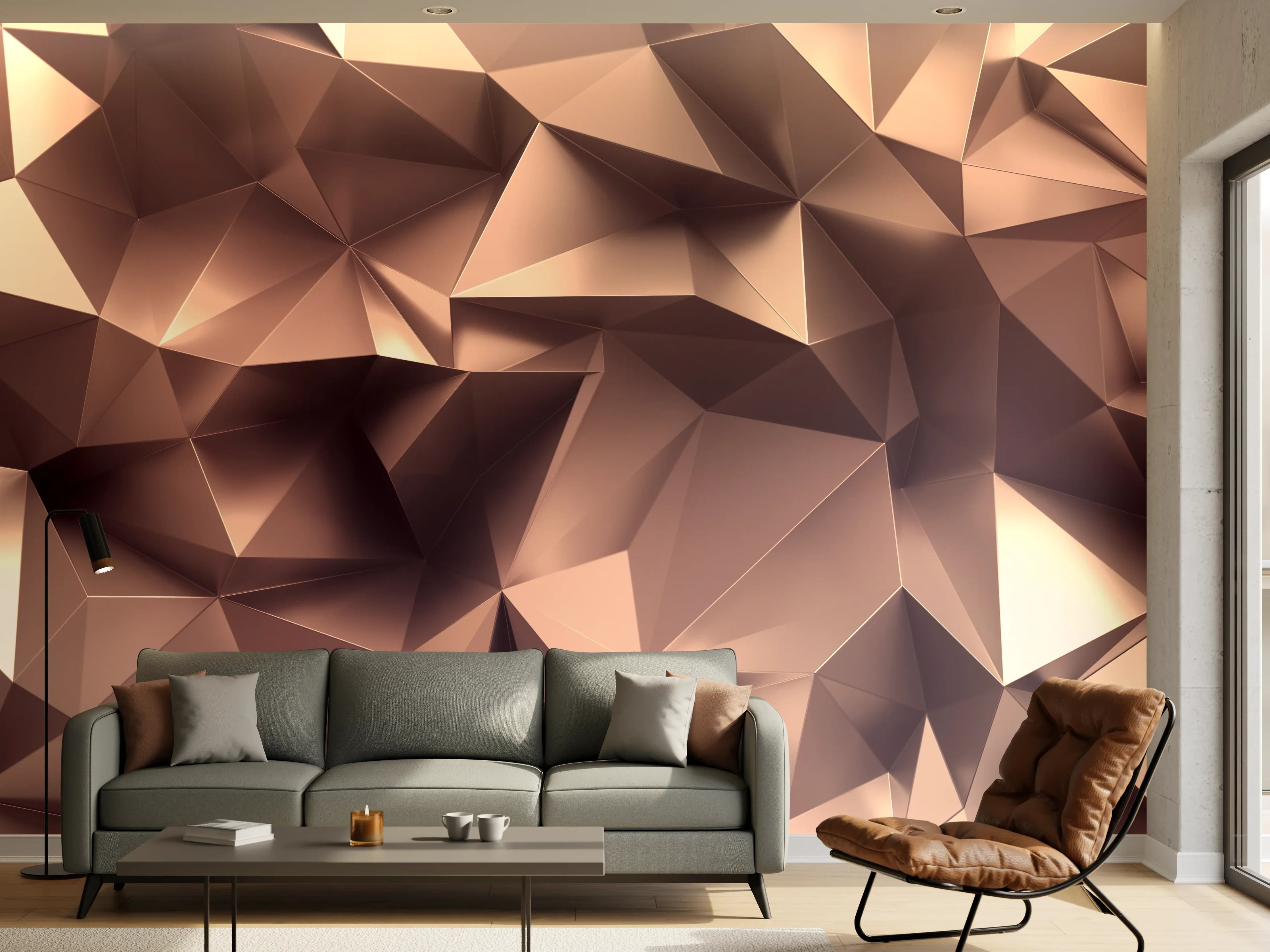 Wandverkleidung Wohnzimmer - Roségold Kristall-Polygon-Hintergrund