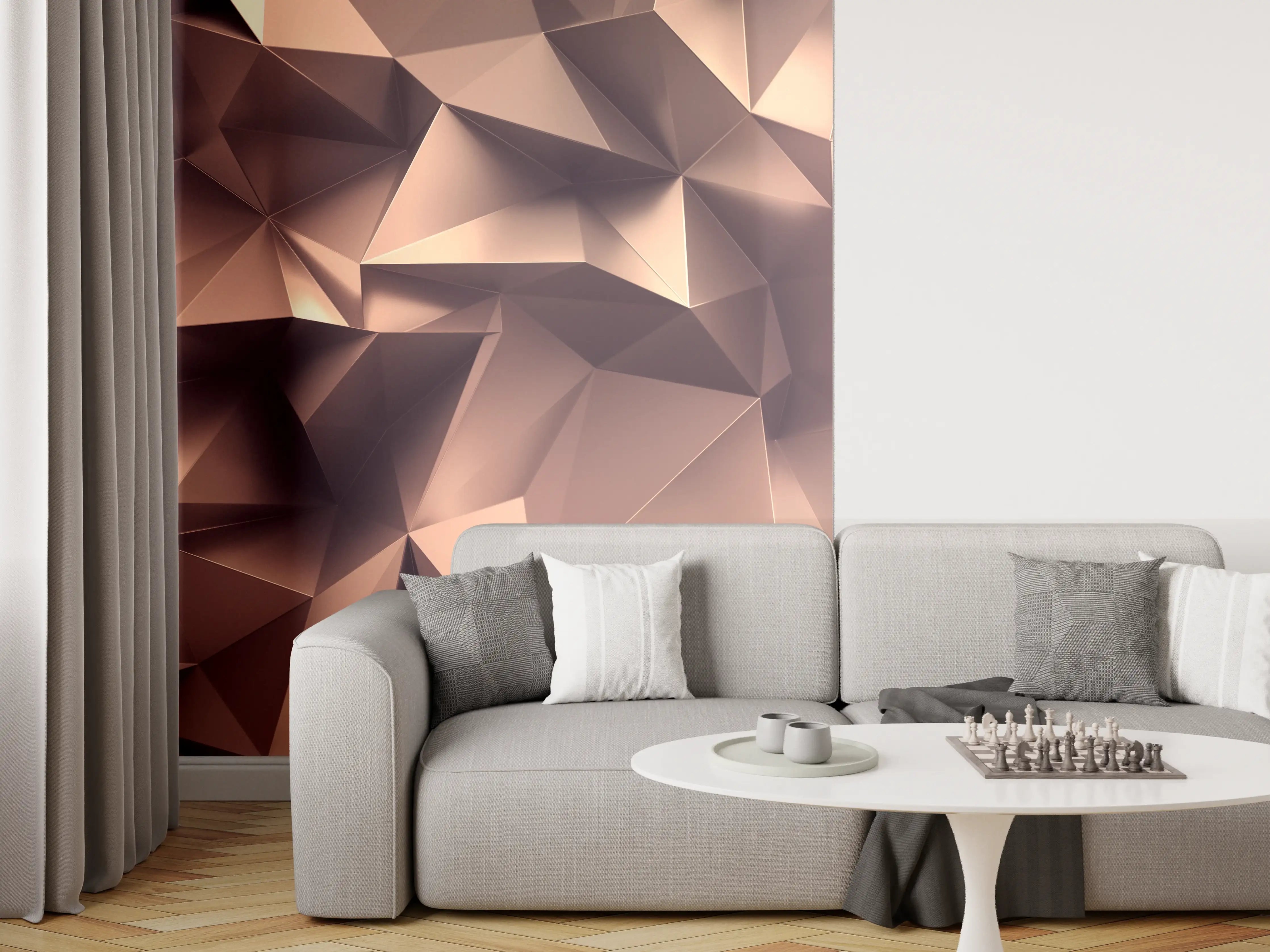 Wandverkleidung Wohnzimmer - Roségold Kristall-Polygon-Hintergrund