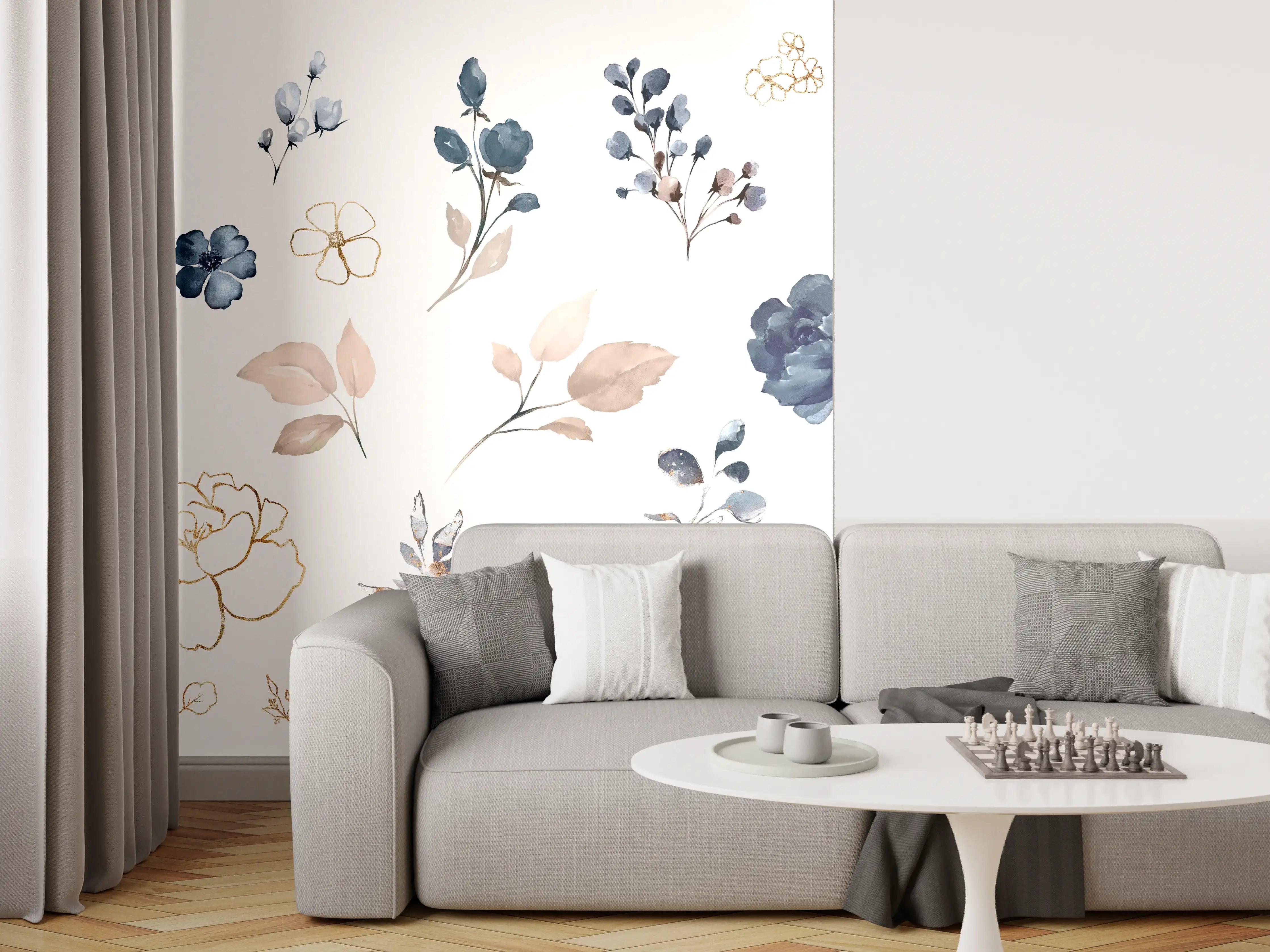 Wandverkleidung Wohnzimmer - Rosen im Aquarell-Design