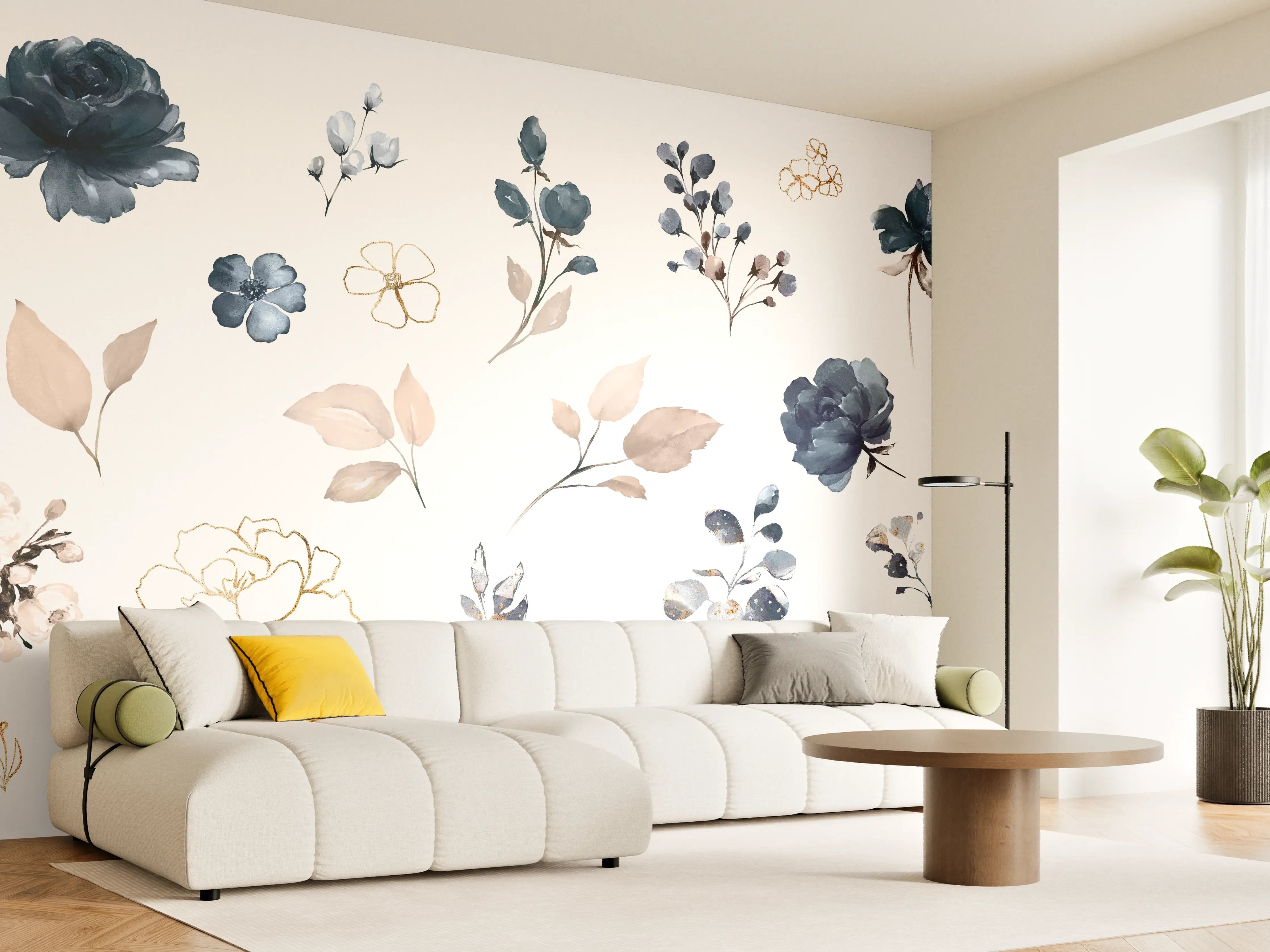 Wandverkleidung Wohnzimmer - Rosen im Aquarell-Design