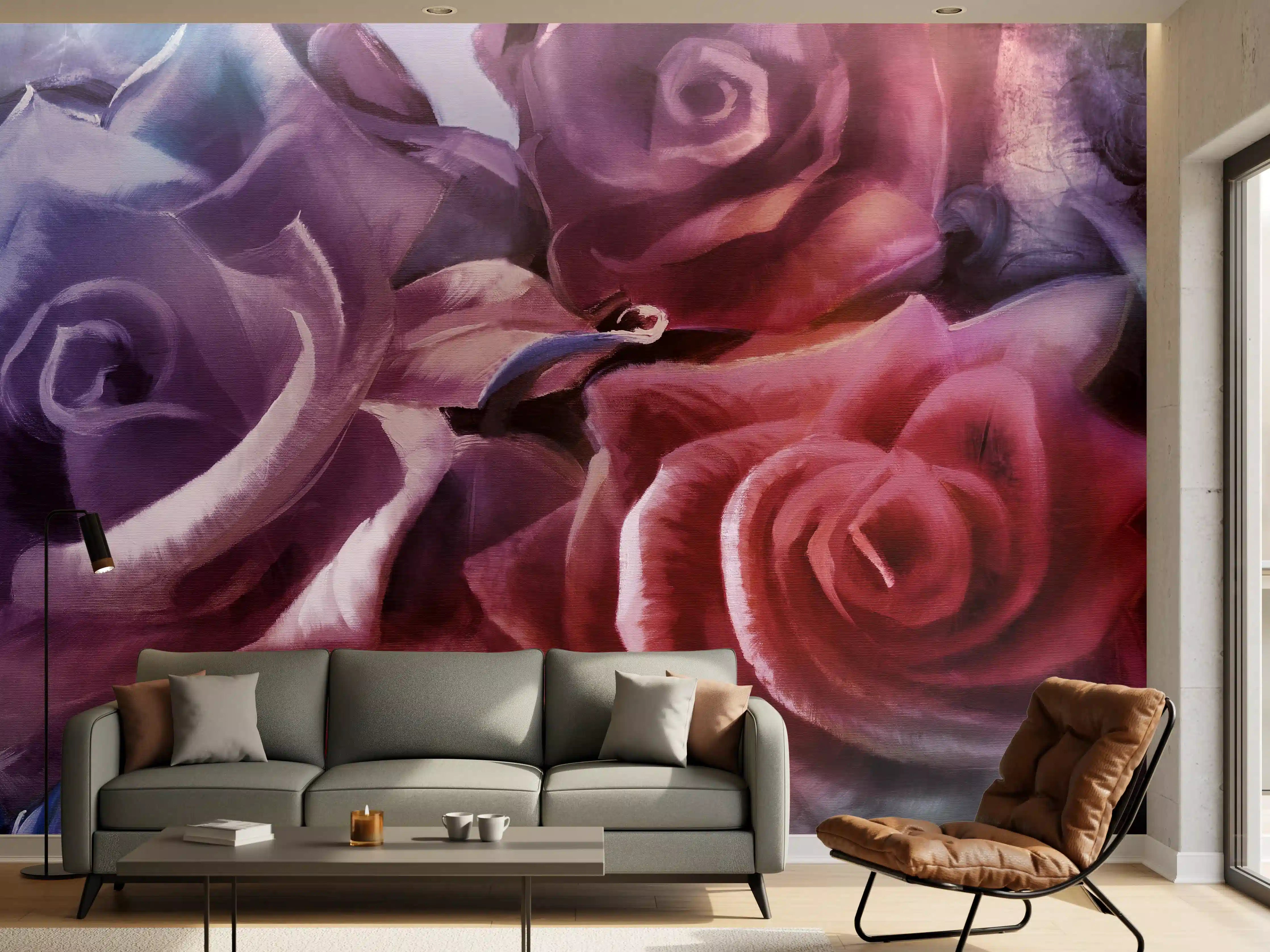 Wandverkleidung Wohnzimmer - Rosenmalerei
