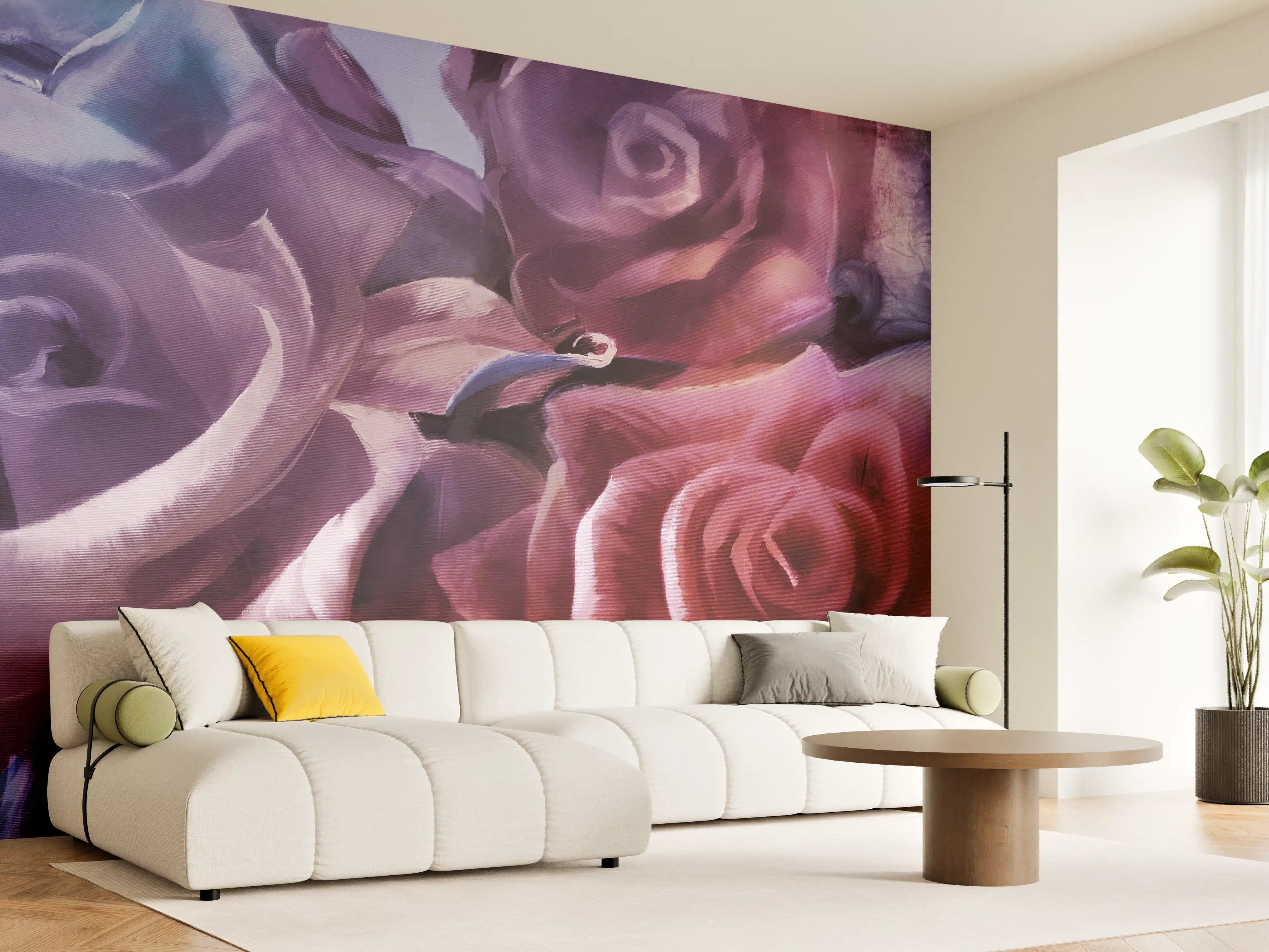 Wandverkleidung Wohnzimmer - Rosenmalerei