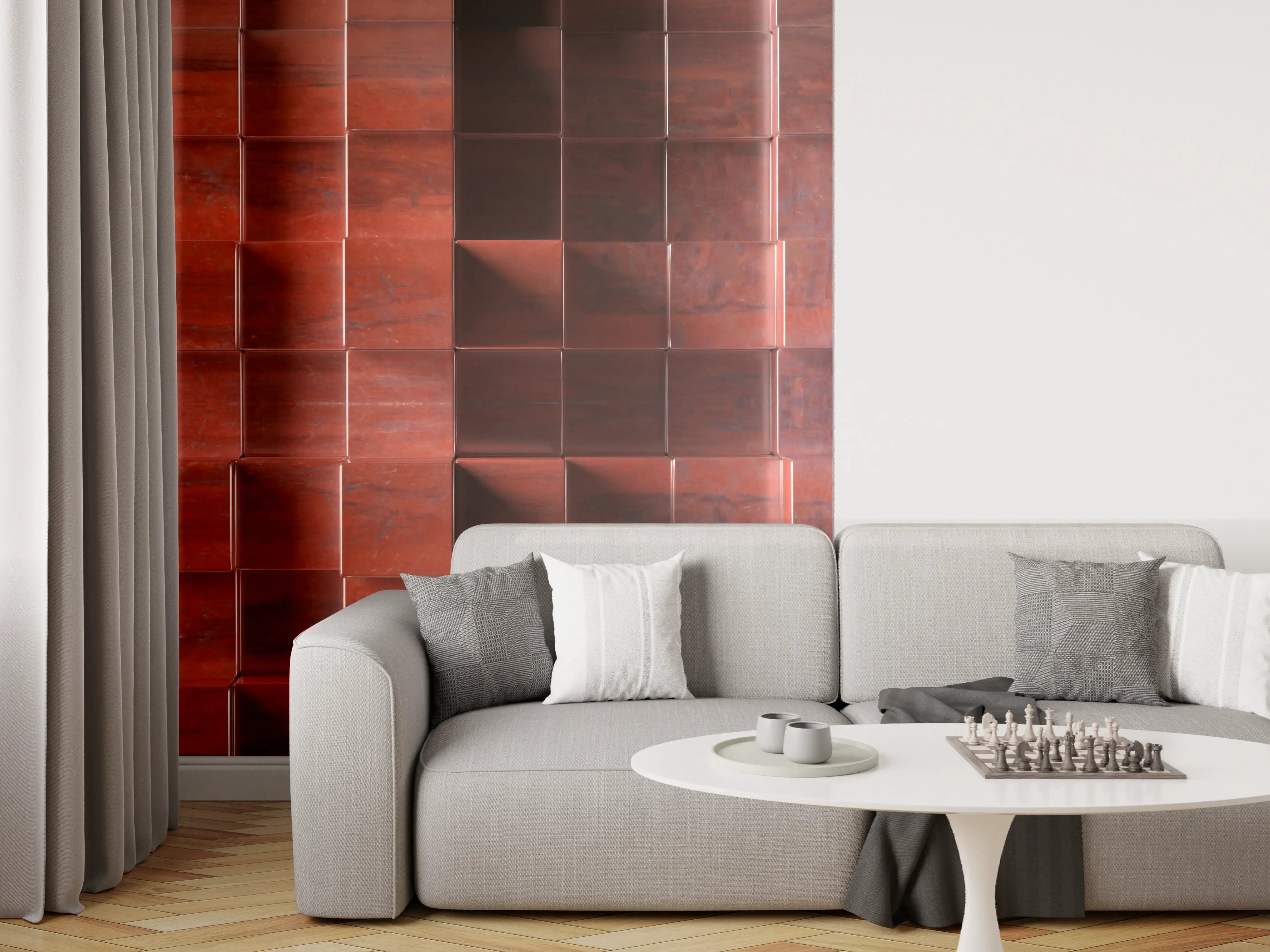 Wandverkleidung Wohnzimmer - Rostige Metallwürfel Textur