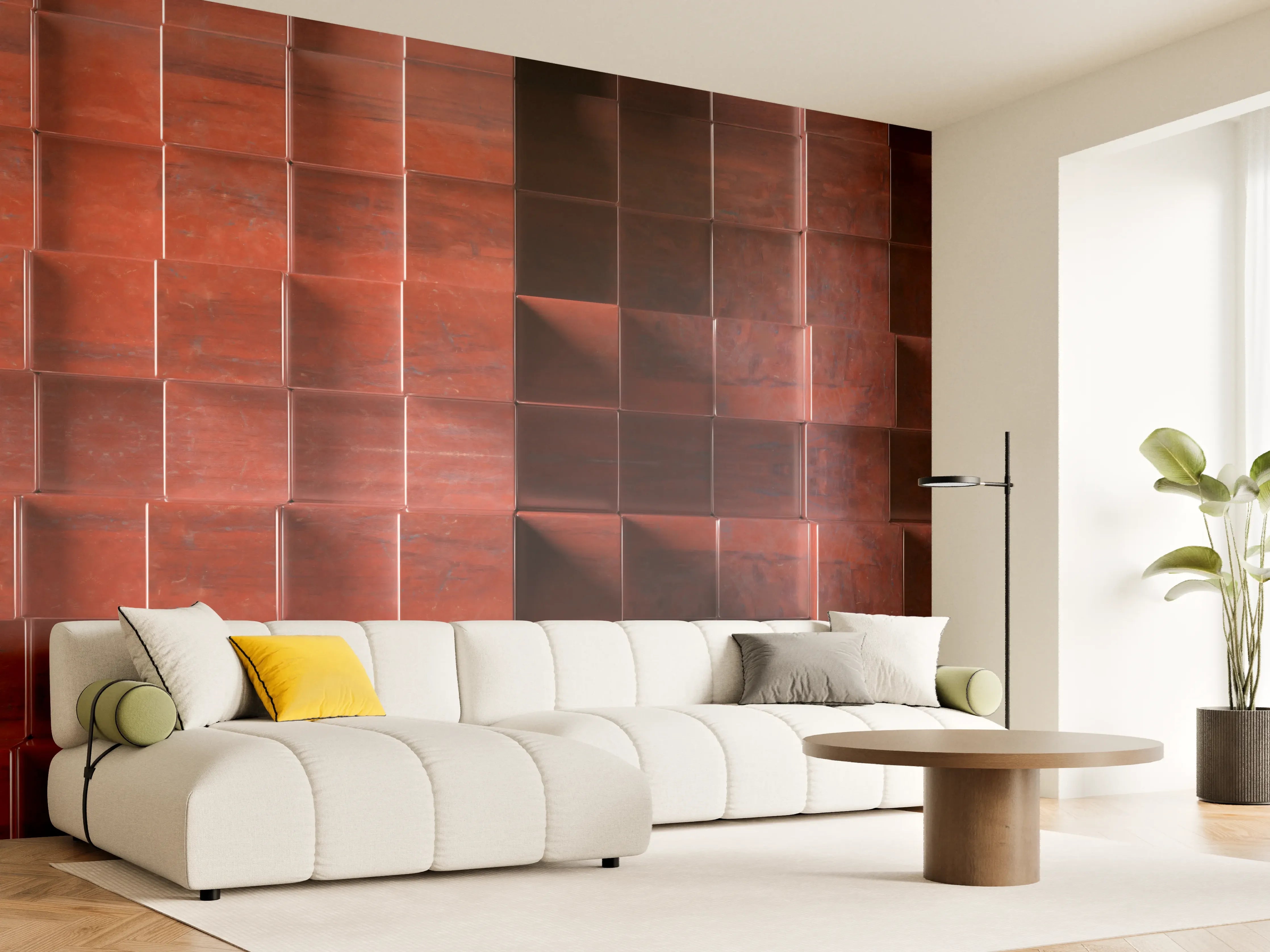 Wandverkleidung Wohnzimmer - Rostige Metallwürfel Textur