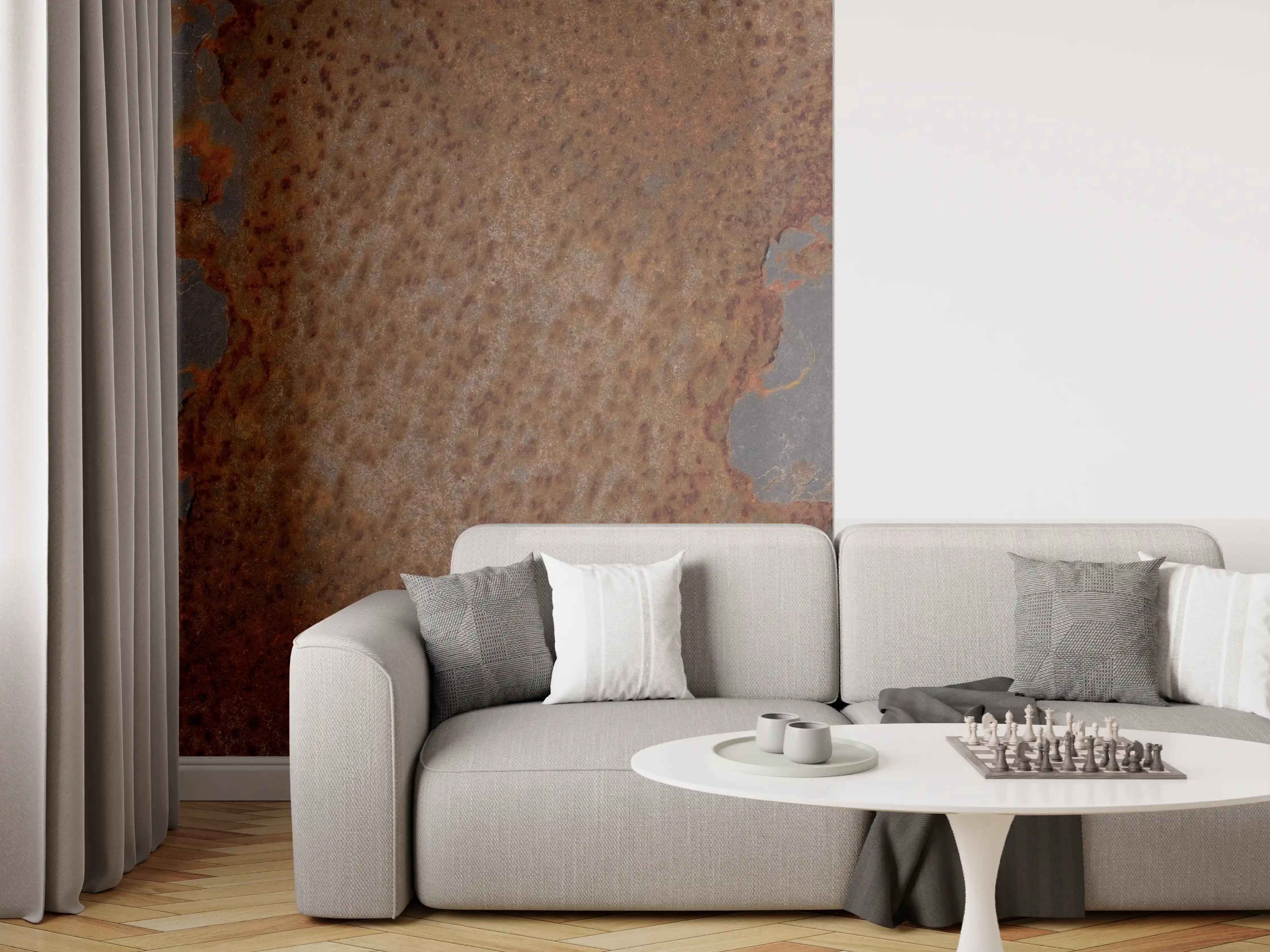 Wandverkleidung Wohnzimmer - Rostiges Metall im Grunge-Stil