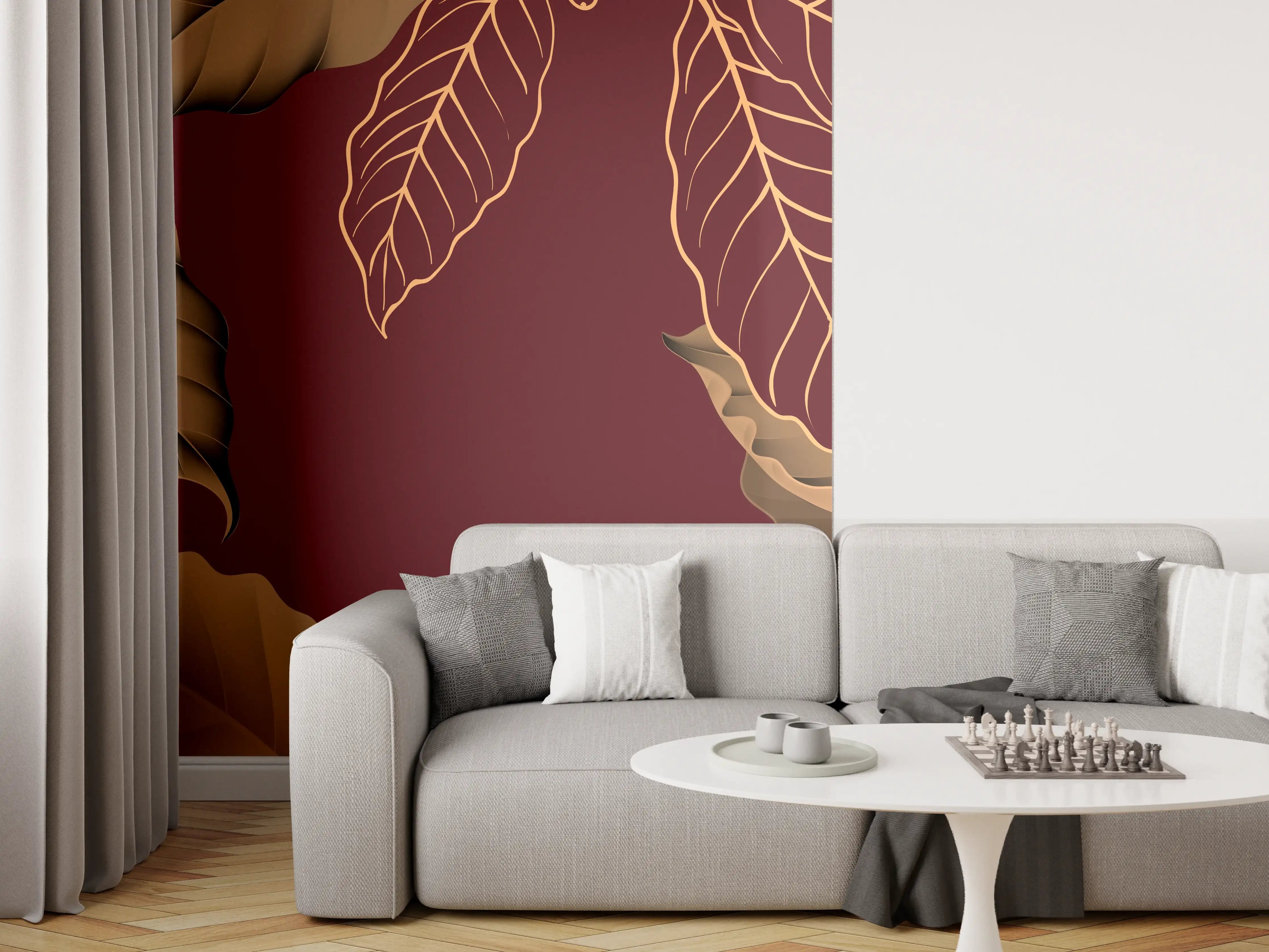 Wandverkleidung Wohnzimmer - Rot-Braune Blätter