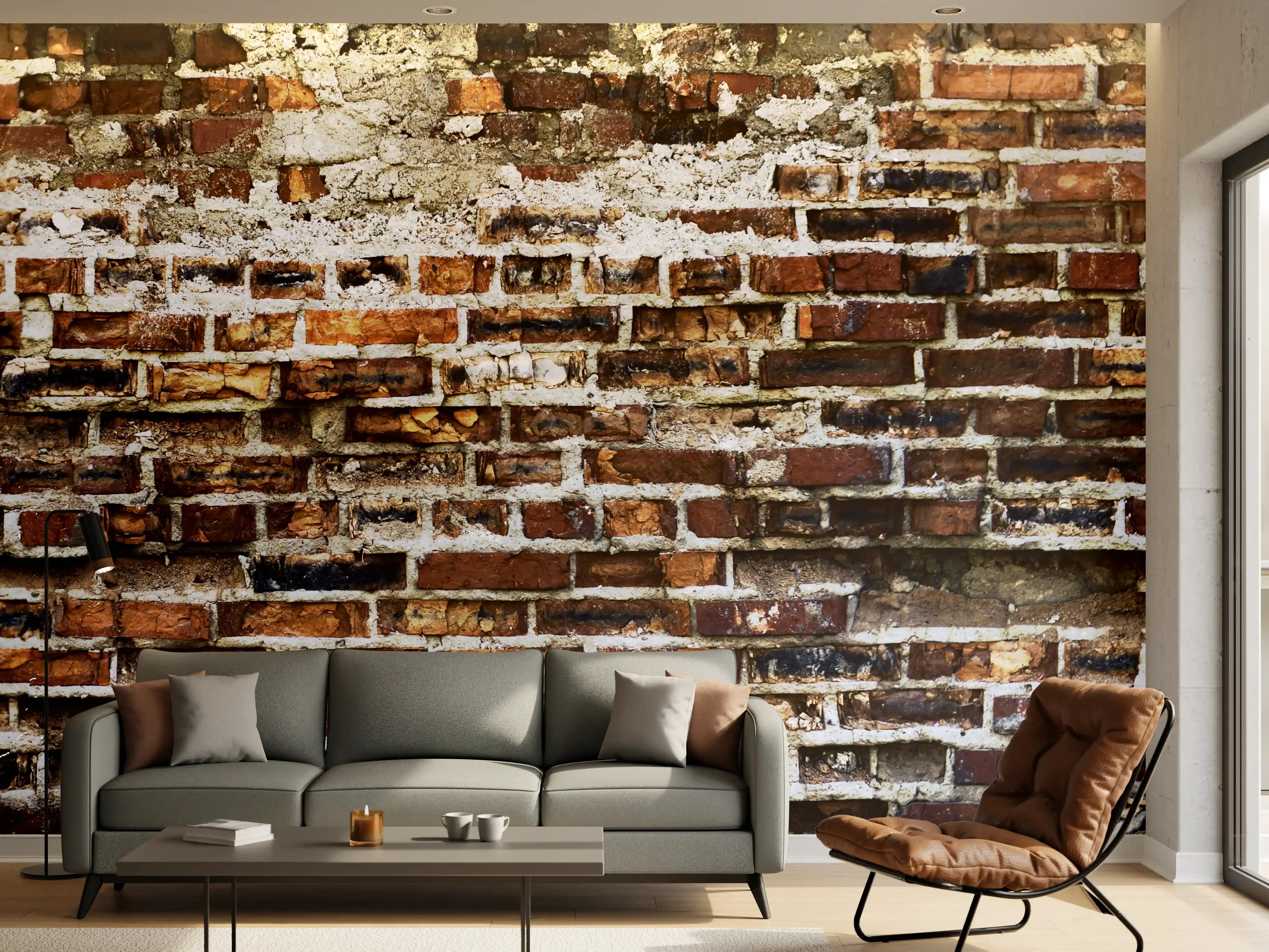 Wandverkleidung Wohnzimmer - Rote Backsteinmauer Vintage