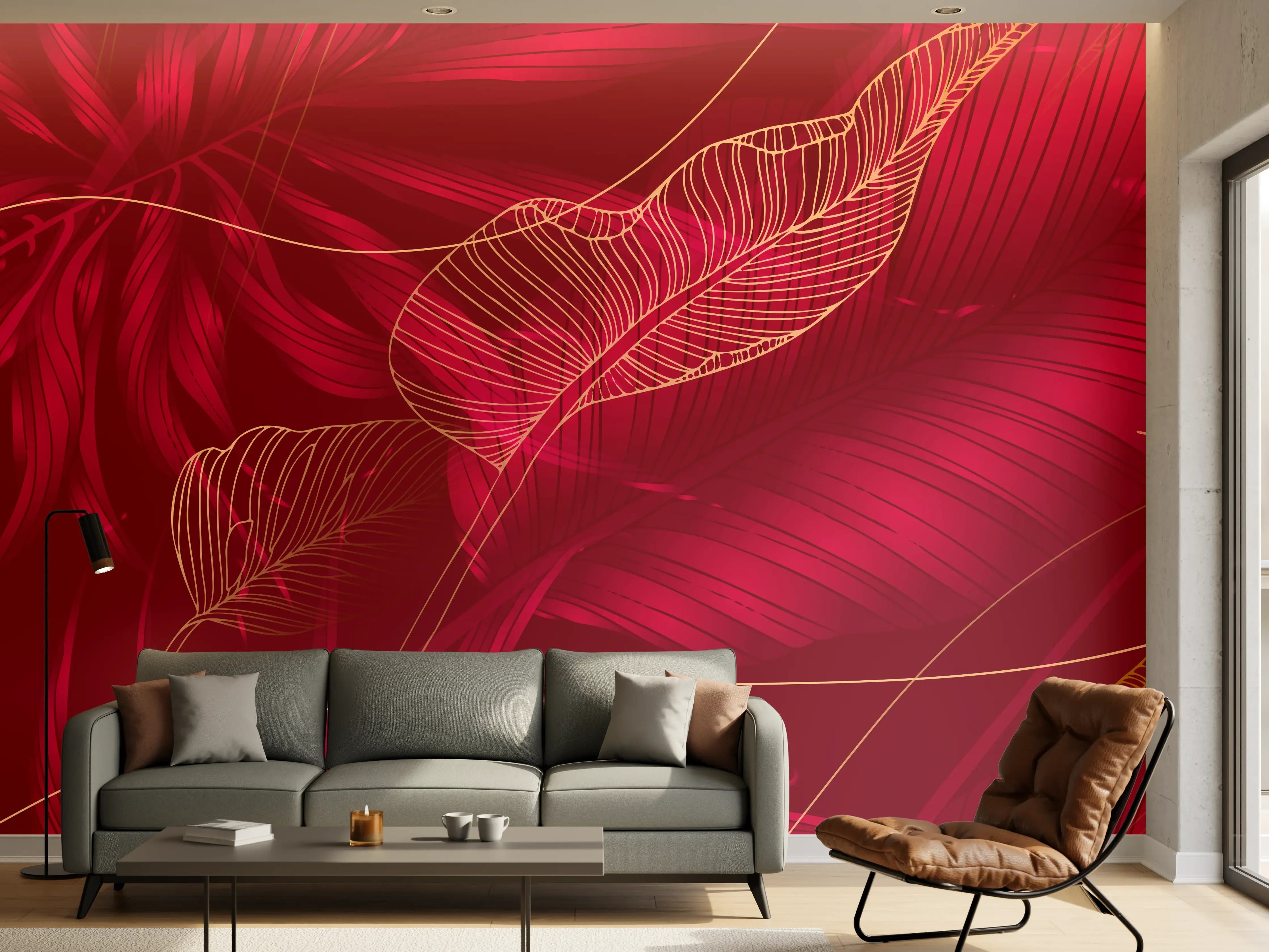Wandverkleidung Wohnzimmer - Rote Florale Muster Textur