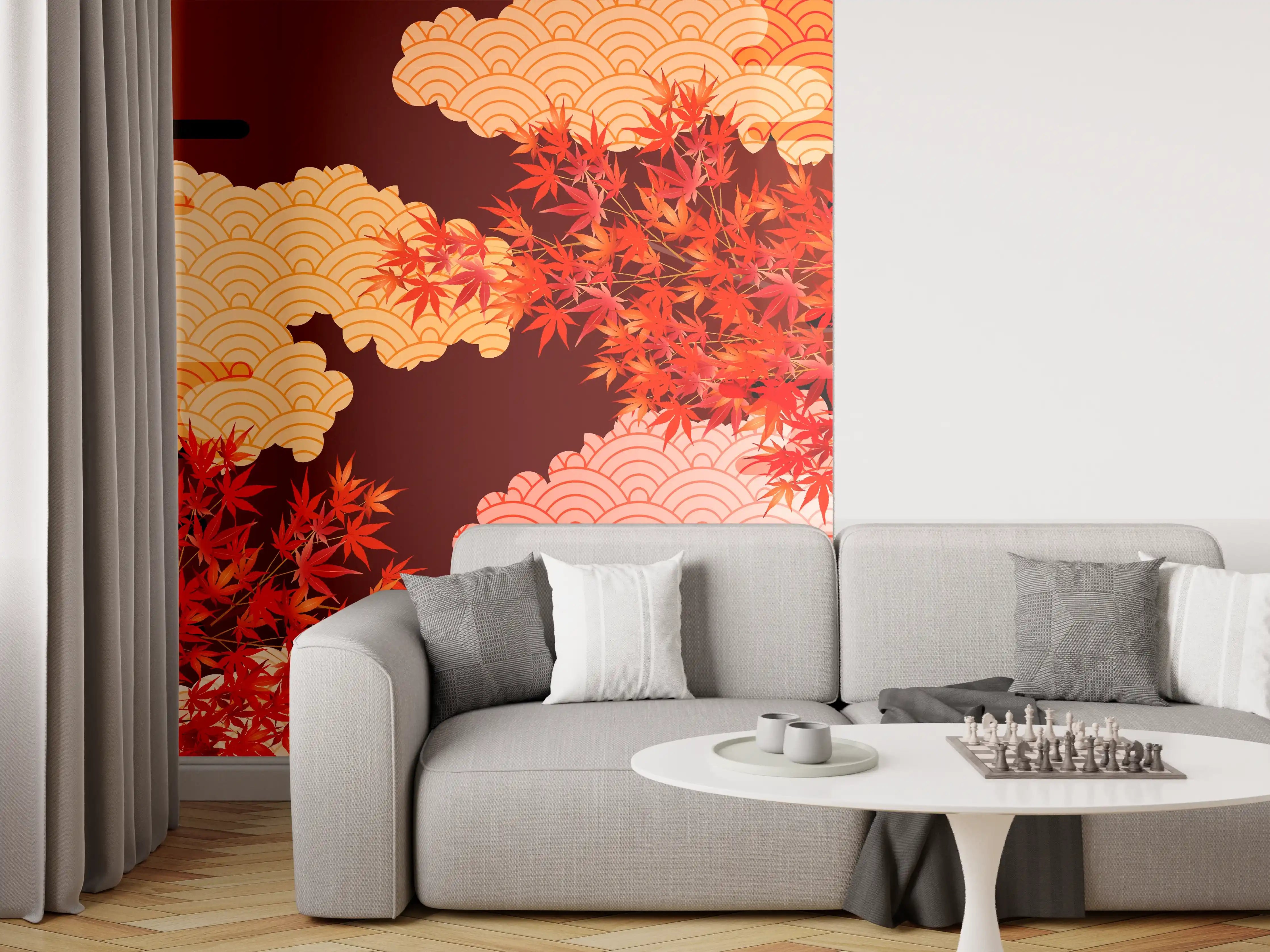 Wandverkleidung Wohnzimmer - Rote Herbstlaub-Szene