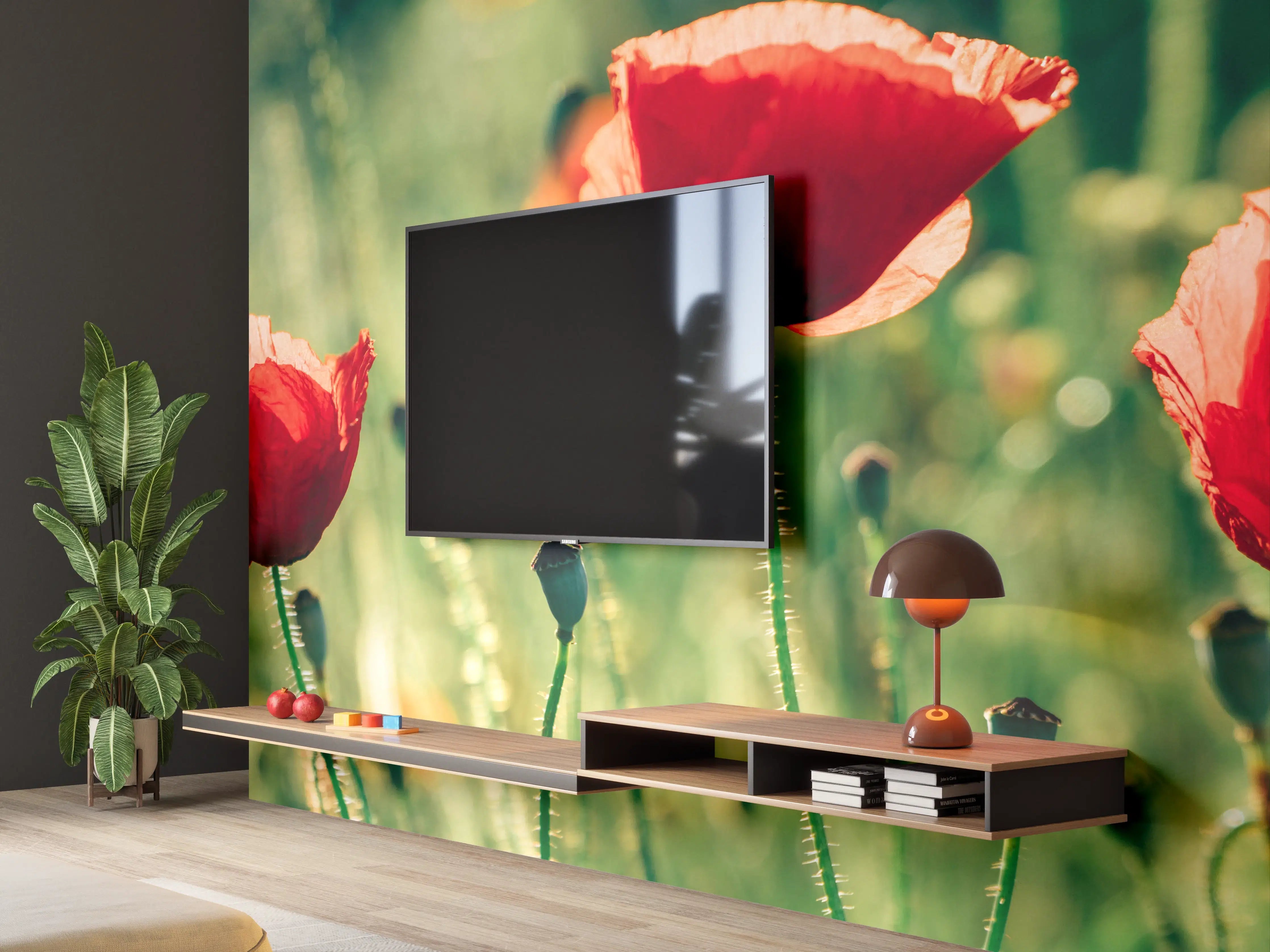 Wandverkleidung Wohnzimmer - Rote Mohnblumen Sommerwiese