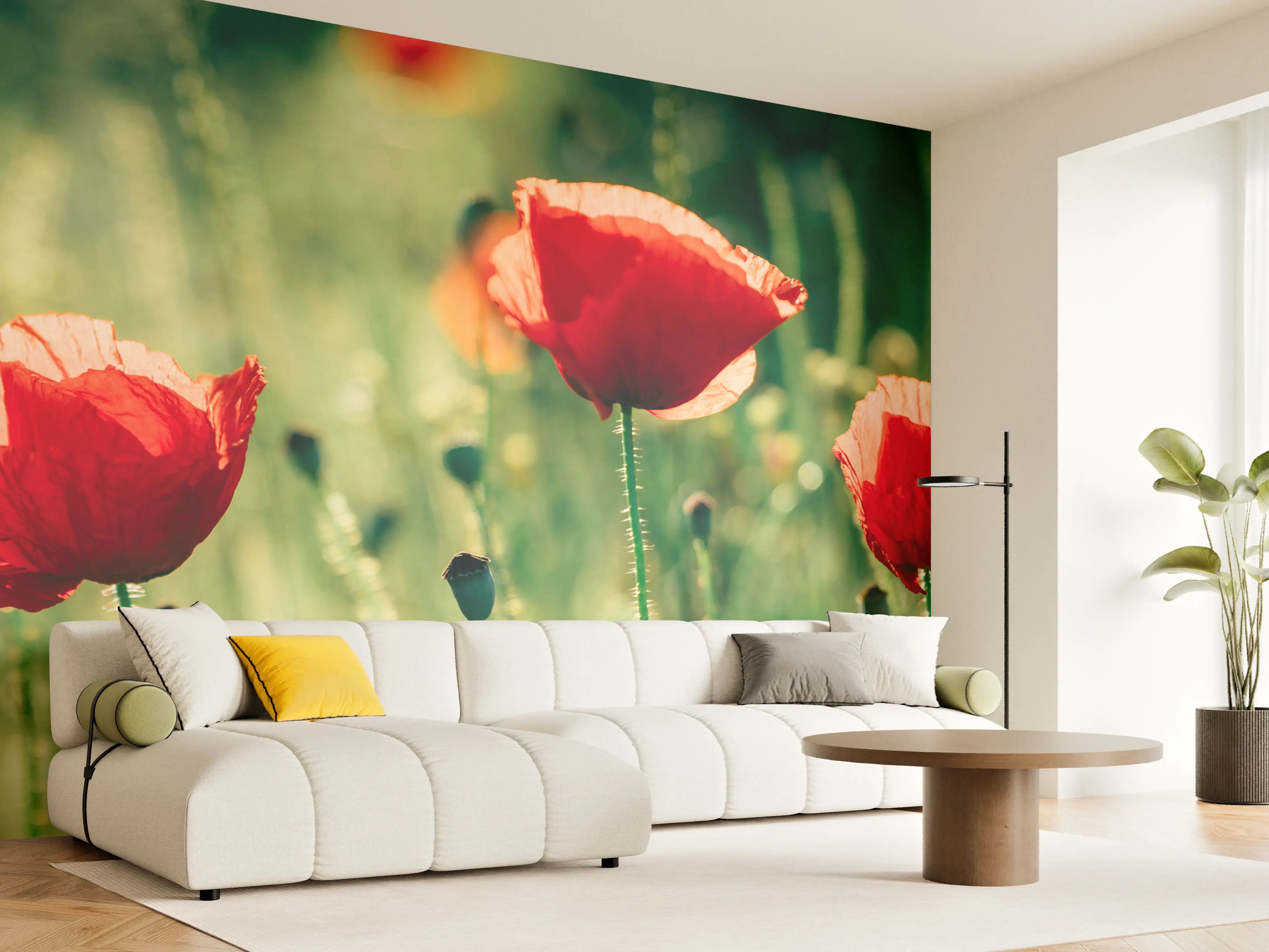 Wandverkleidung Wohnzimmer - Rote Mohnblumen Sommerwiese
