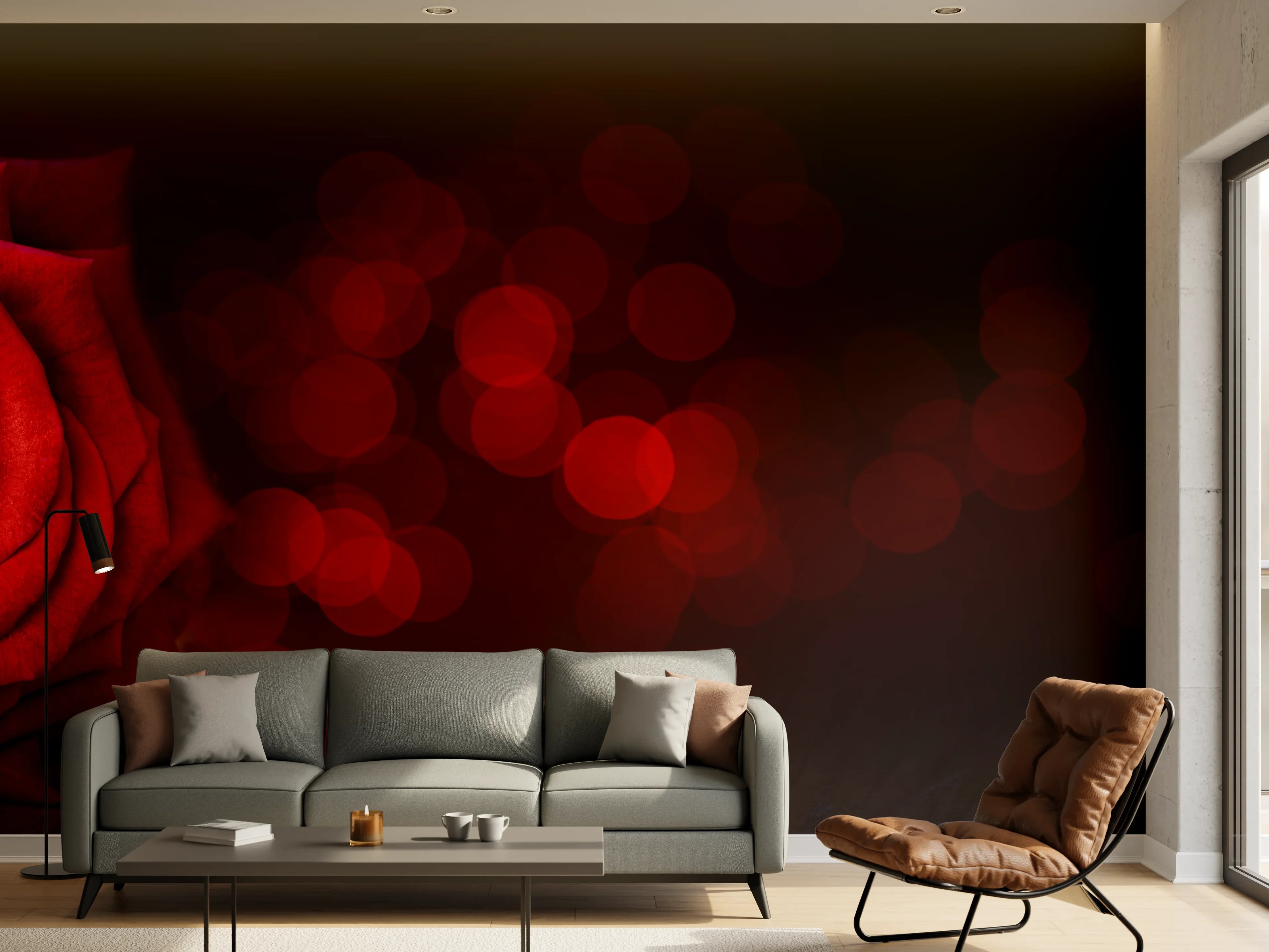 Wandverkleidung Wohnzimmer - Rote Rose auf schwarzem Hintergrund