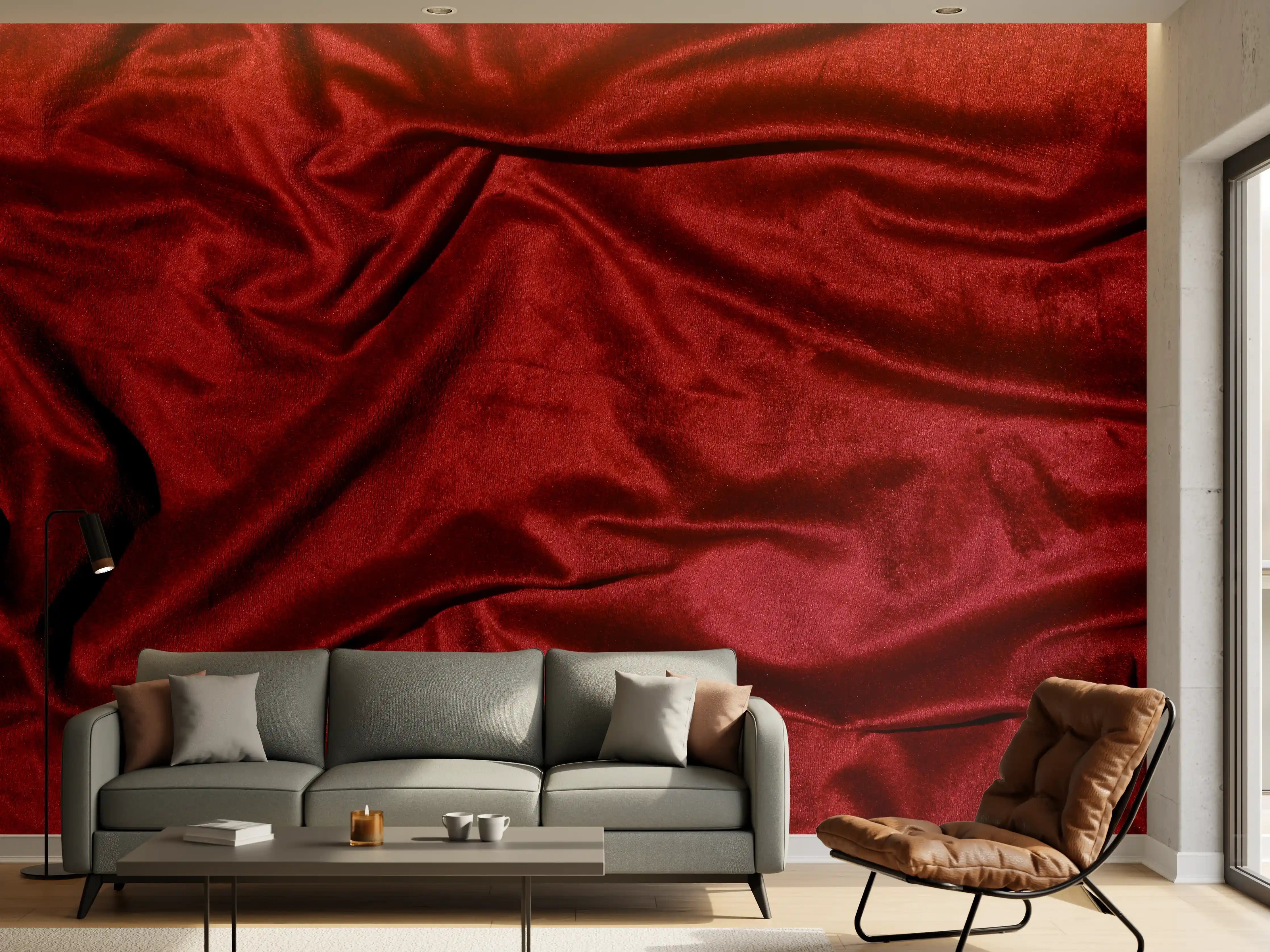Wandverkleidung Wohnzimmer - Rote Satin Seide