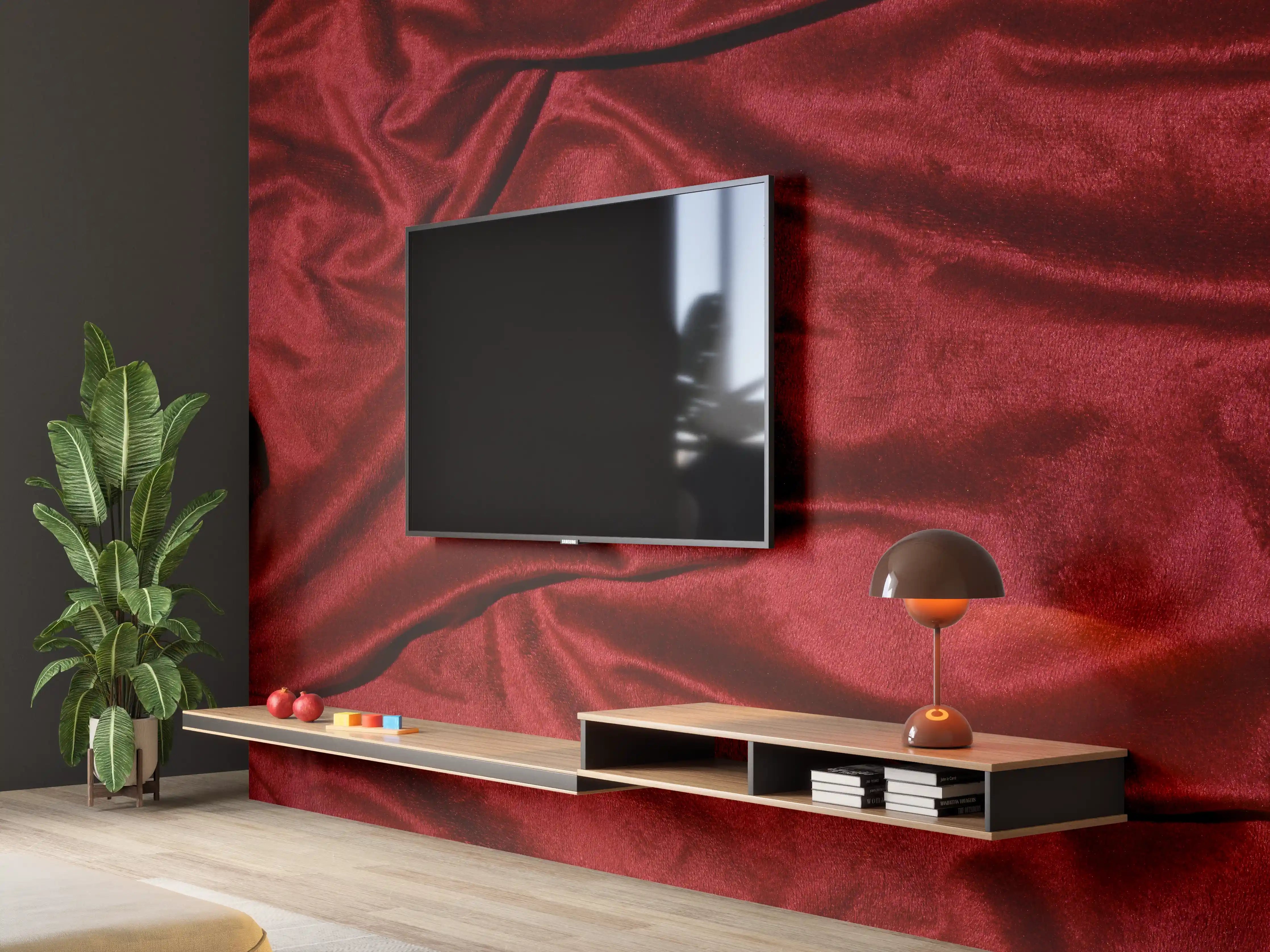 Wandverkleidung Wohnzimmer - Rote Satin Seide