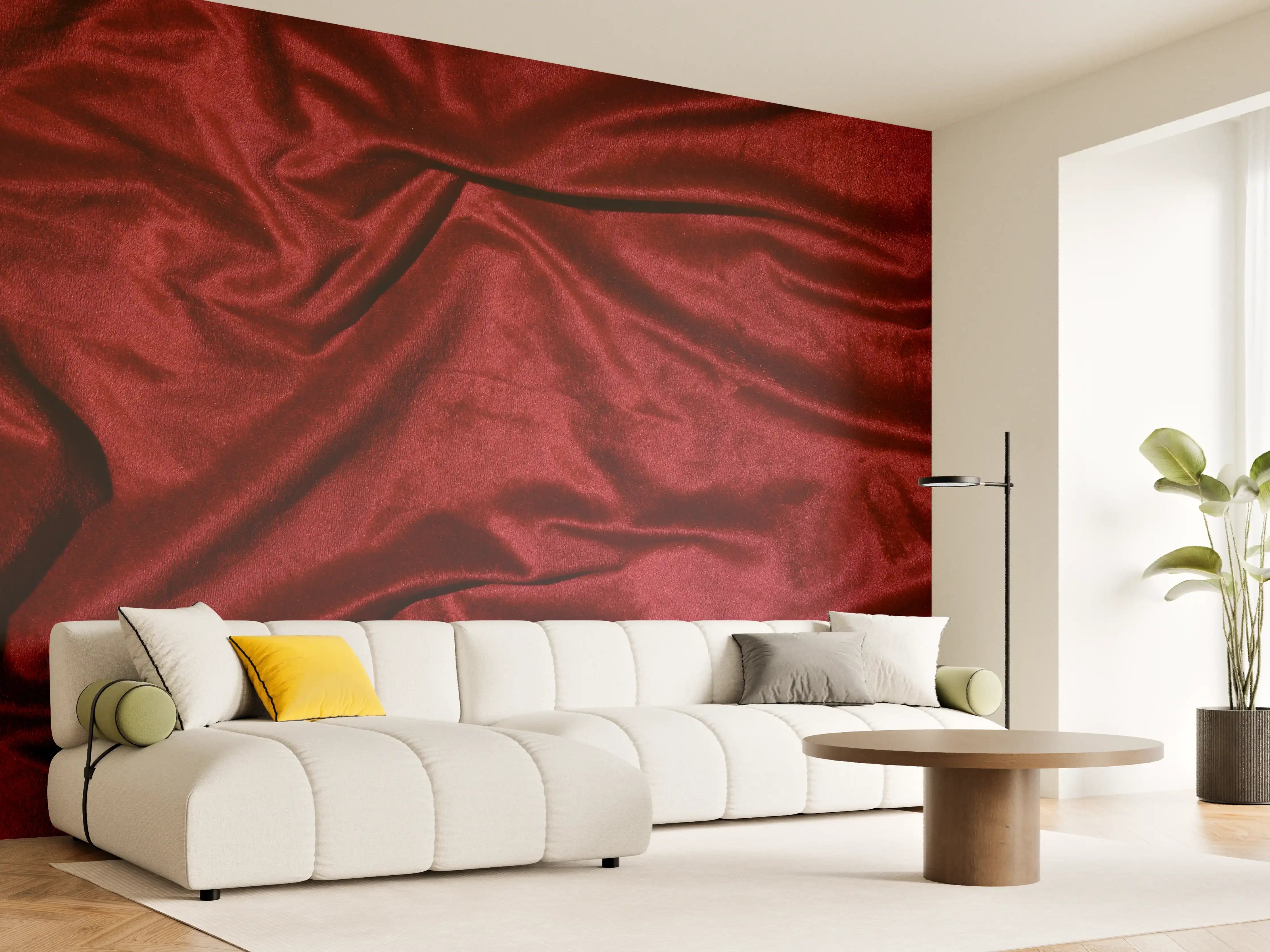 Wandverkleidung Wohnzimmer - Rote Satin Seide