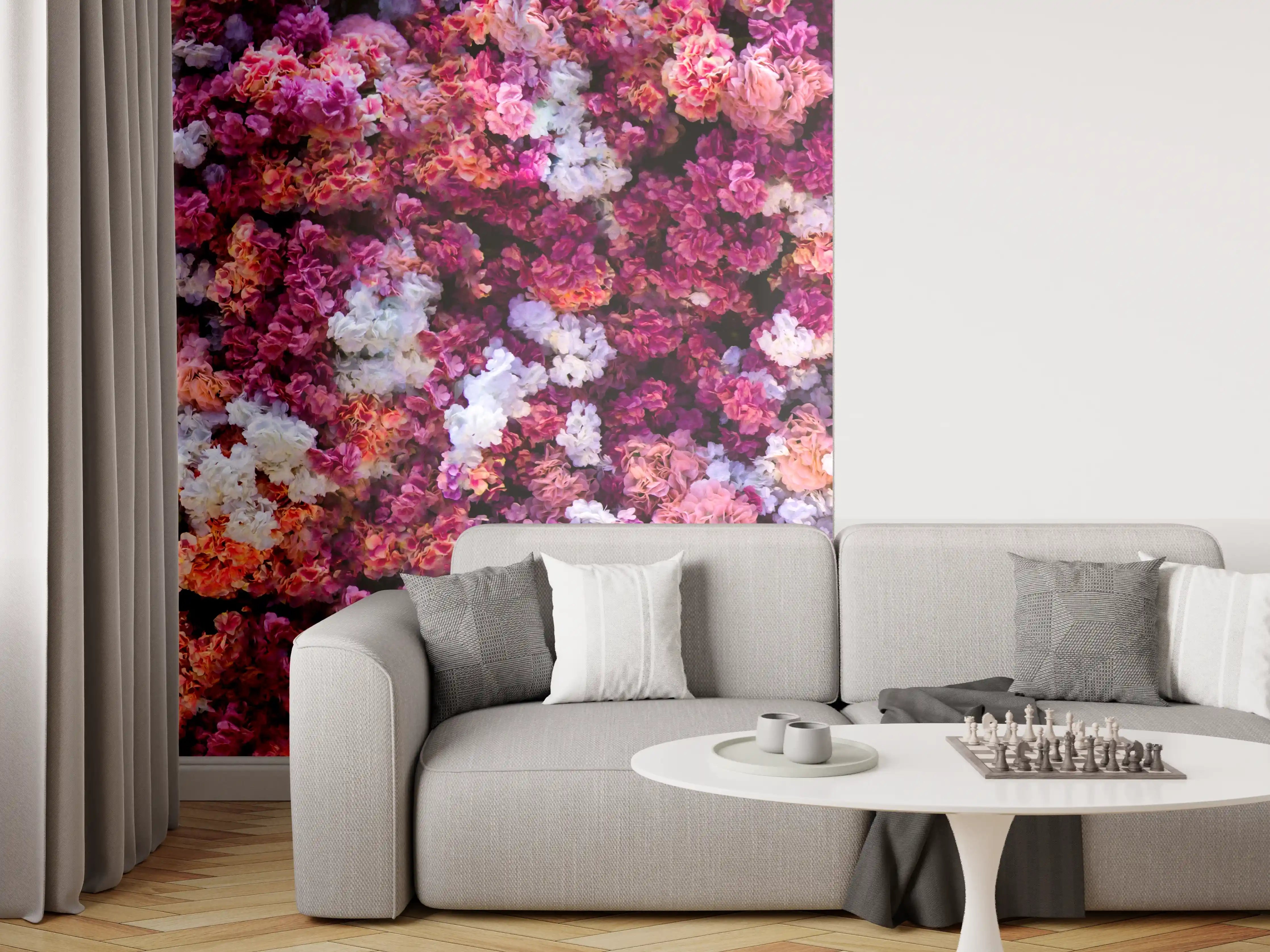 Wandverkleidung Wohnzimmer - Rote-Weiße Blumenwand Natur