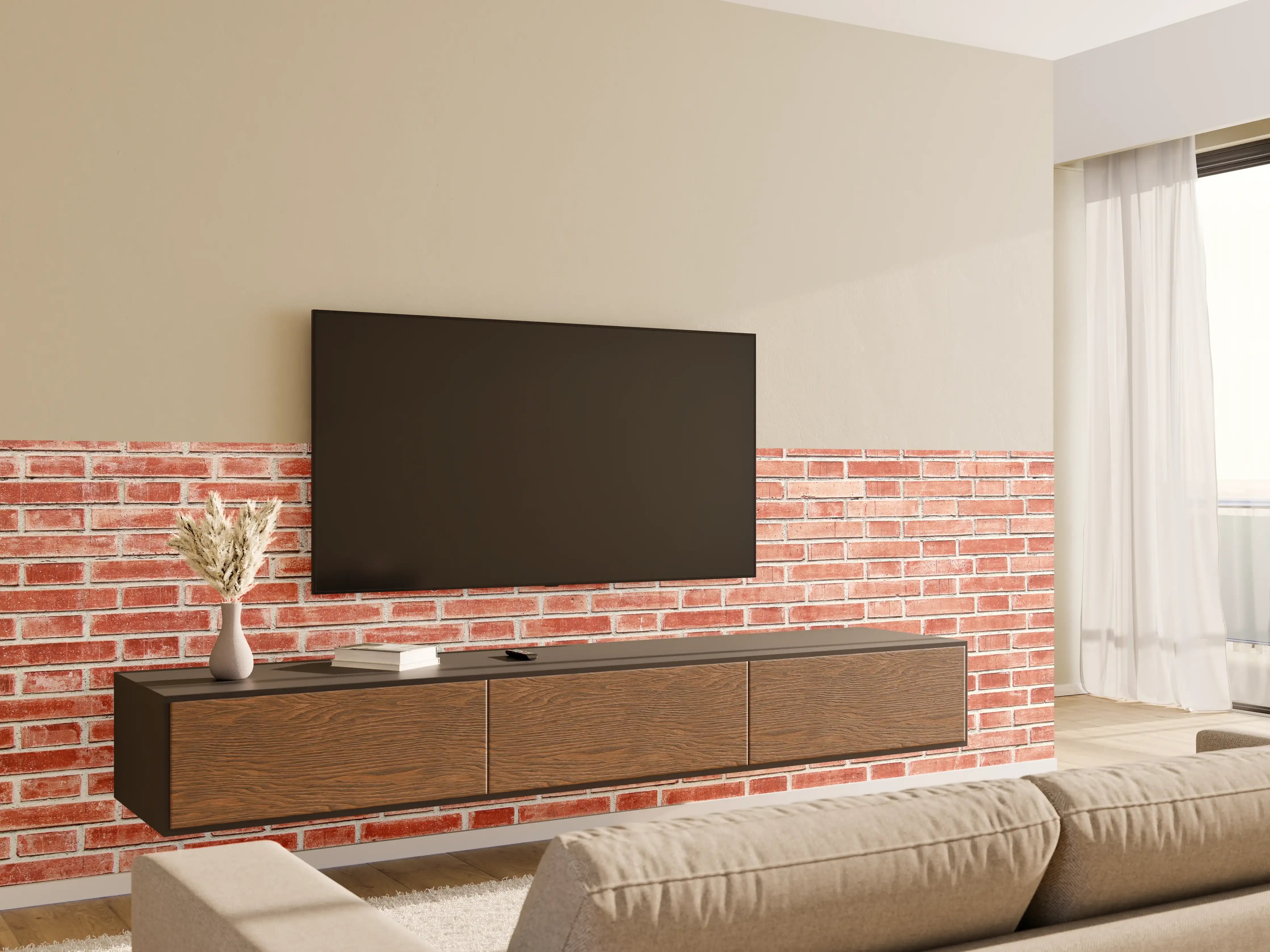 Wandverkleidung Wohnzimmer - Rote rissige Backsteinmauertextur