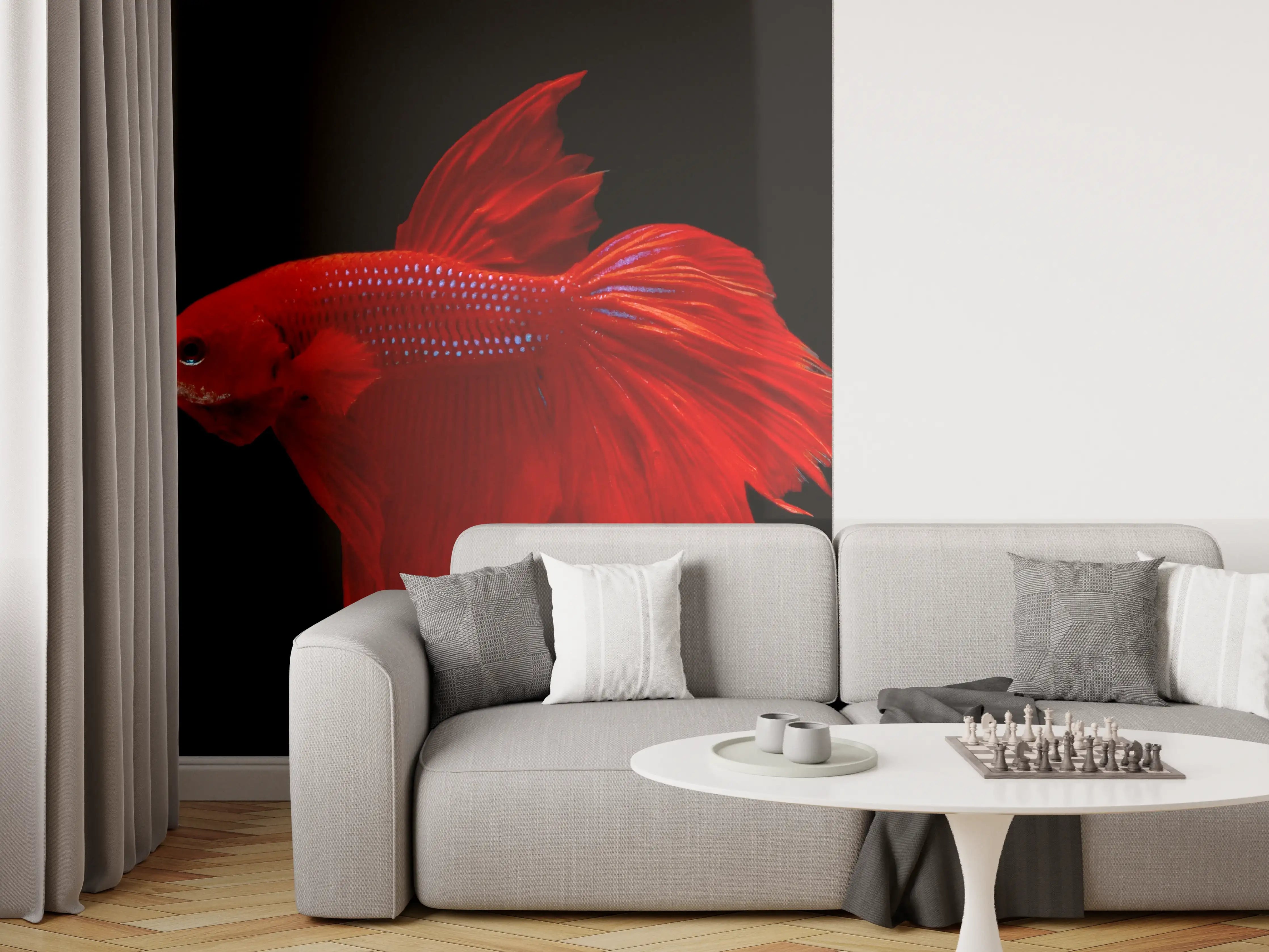 Wandverkleidung Wohnzimmer - Roter Betta-Kampffisch