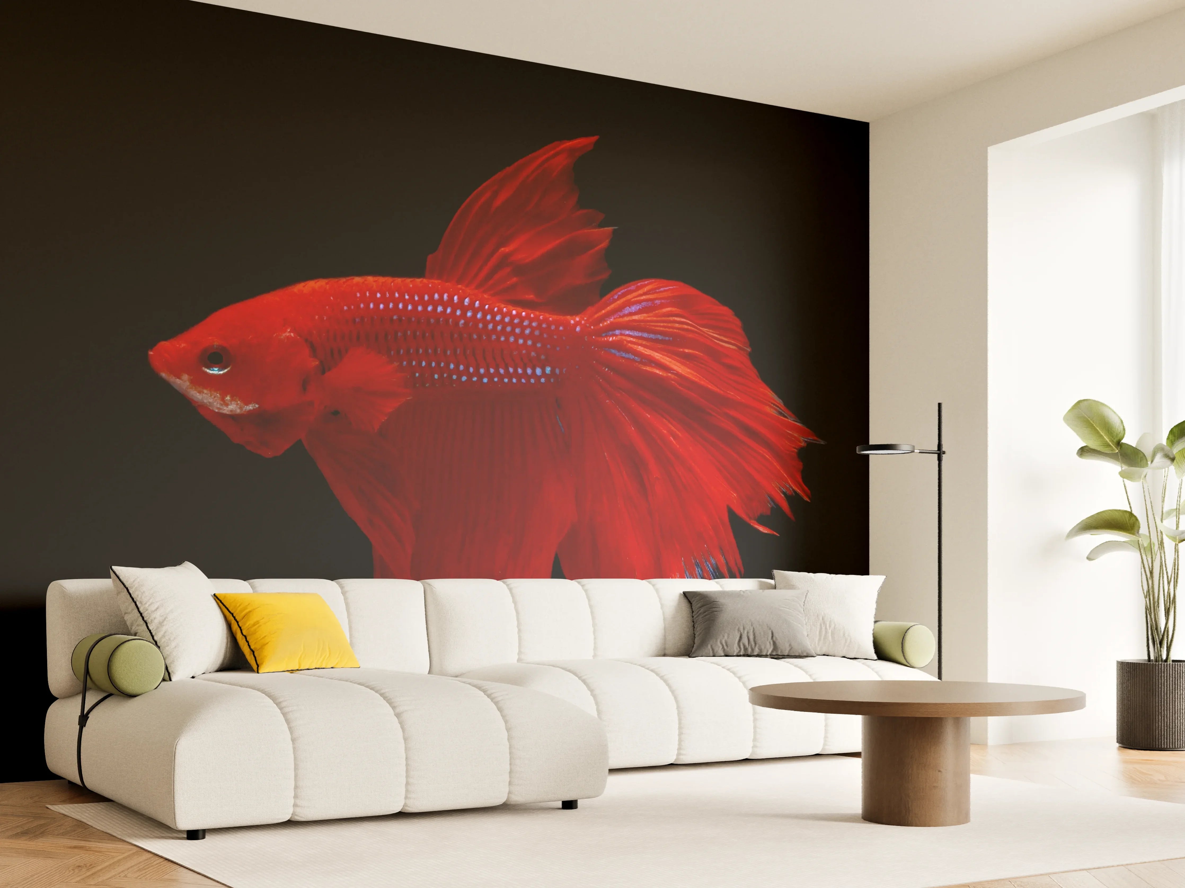 Wandverkleidung Wohnzimmer - Roter Betta-Kampffisch